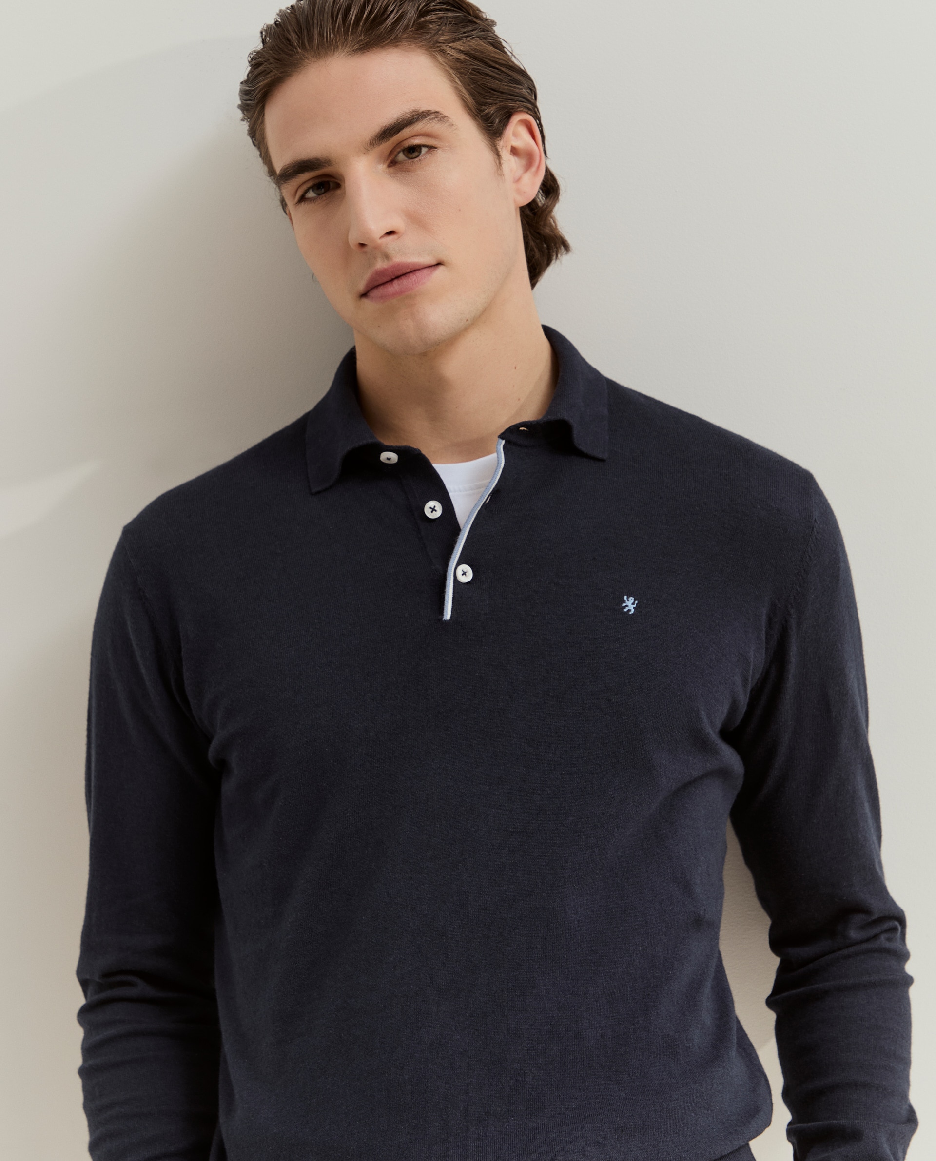 Imagen 2 de Polo de manga larga en algodón y cashmere en marino - Lion of Porches - Azul marino Azul marino