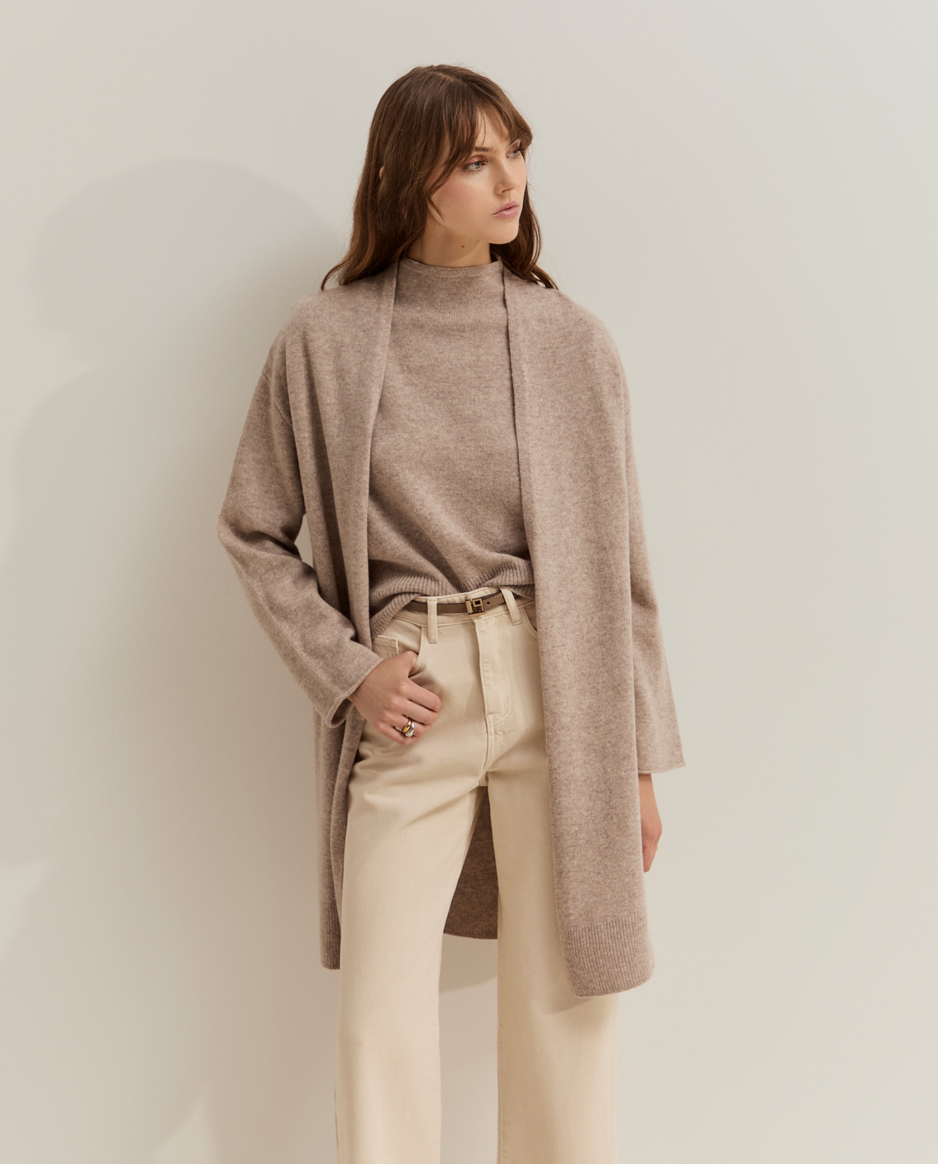 Chaqueta de mujer en punto de lana - Lion of Porches - Beige Beige-2