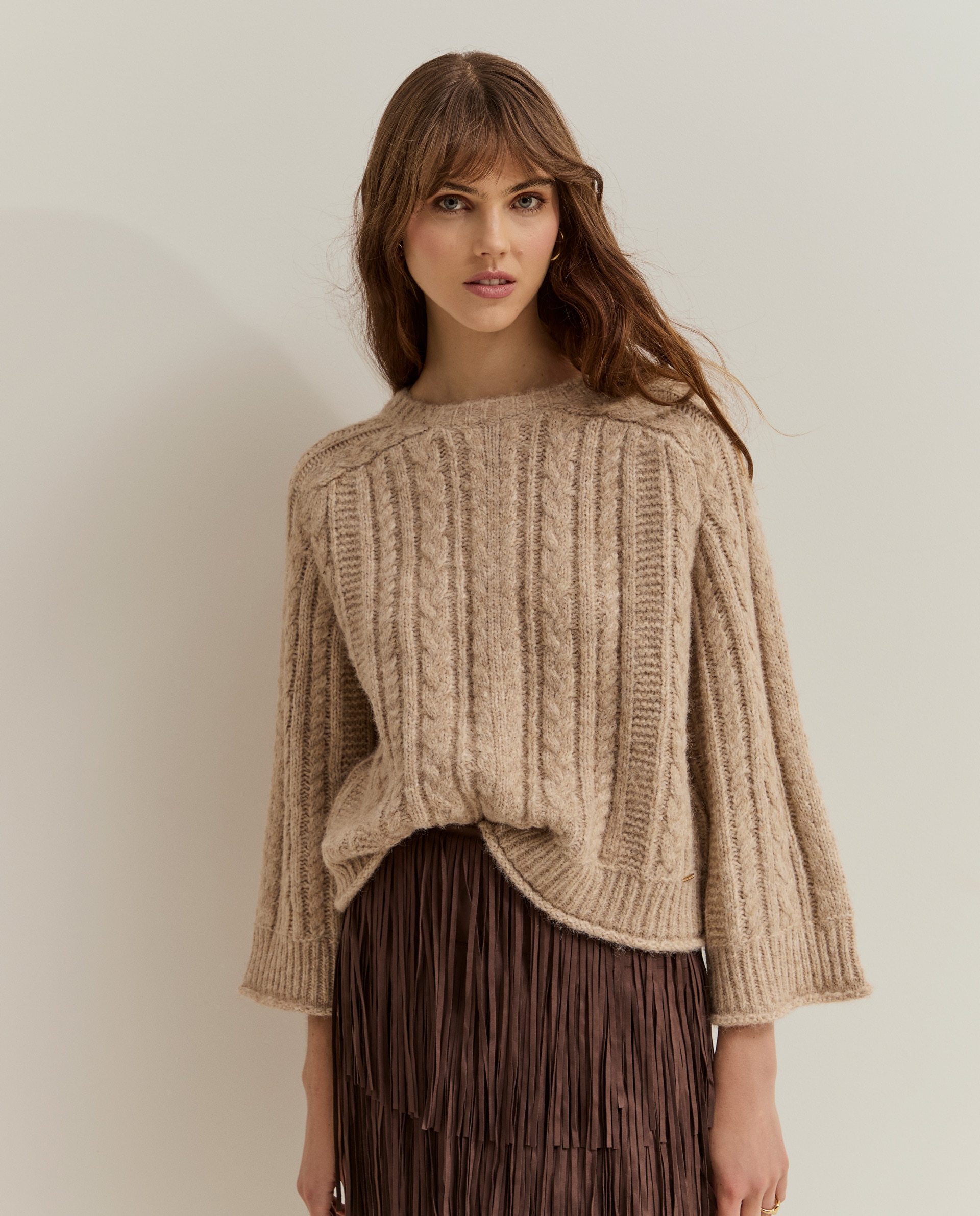 Jersey de mujer estructura con lana - Lion of Porches - Beige Beige-2