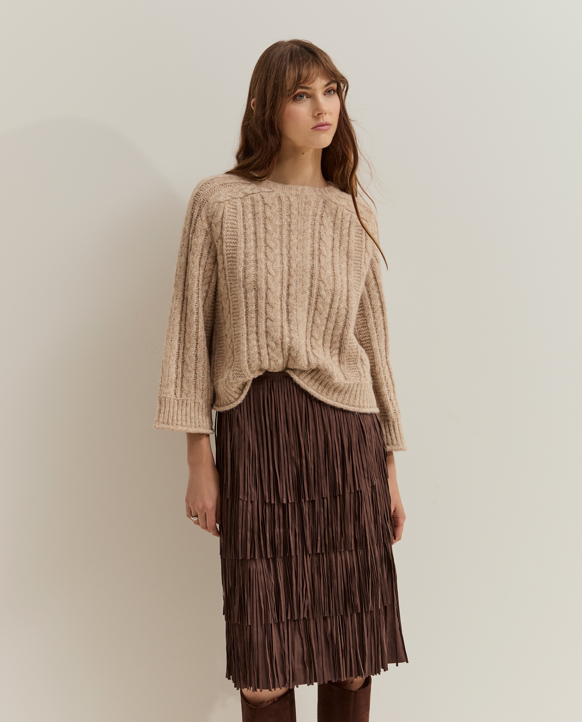 Jersey de mujer estructura con lana - Lion of Porches - Beige Beige-4