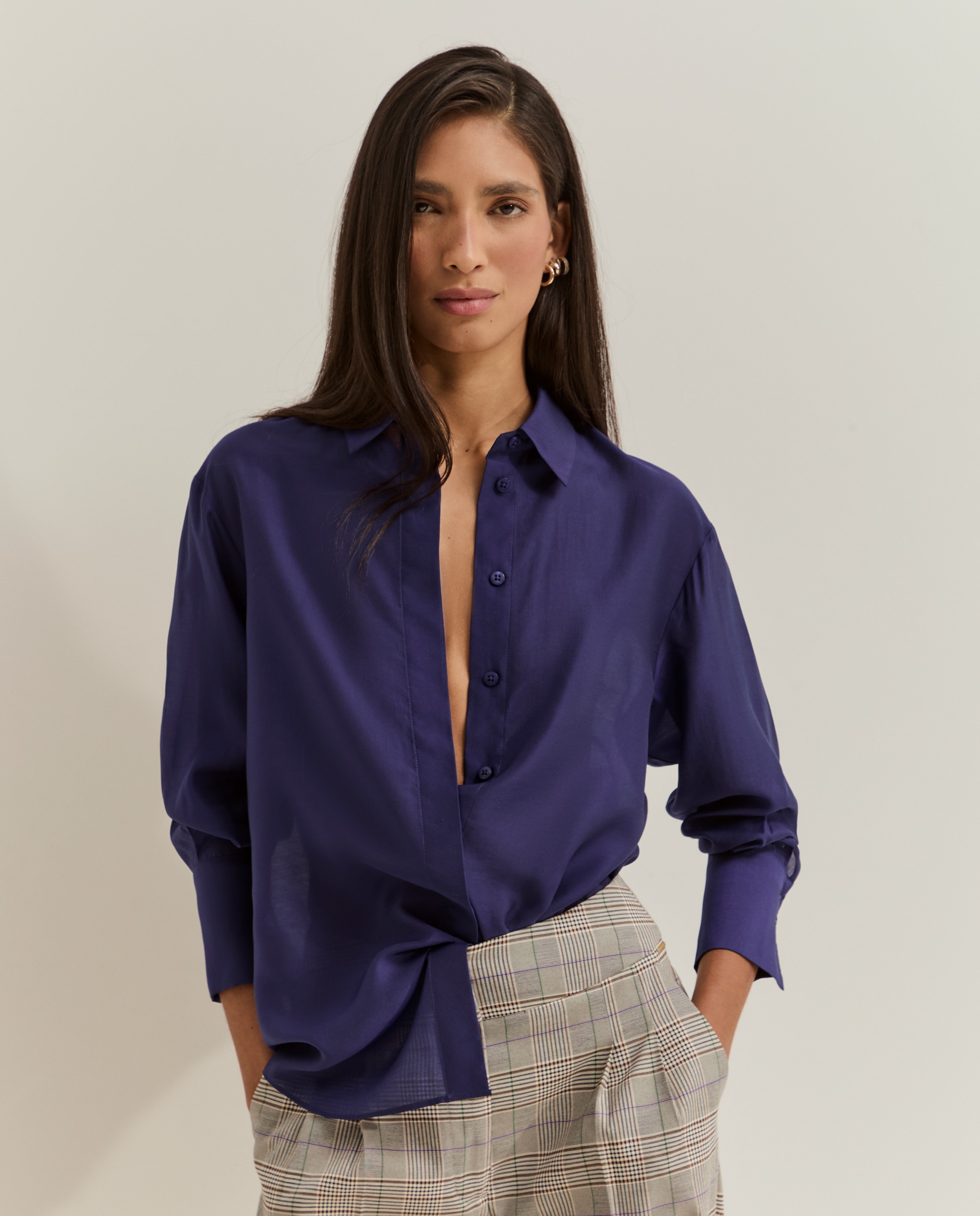 Camisa fluida de mujer en lyocell - Lion of Porches - Morado Morado-4