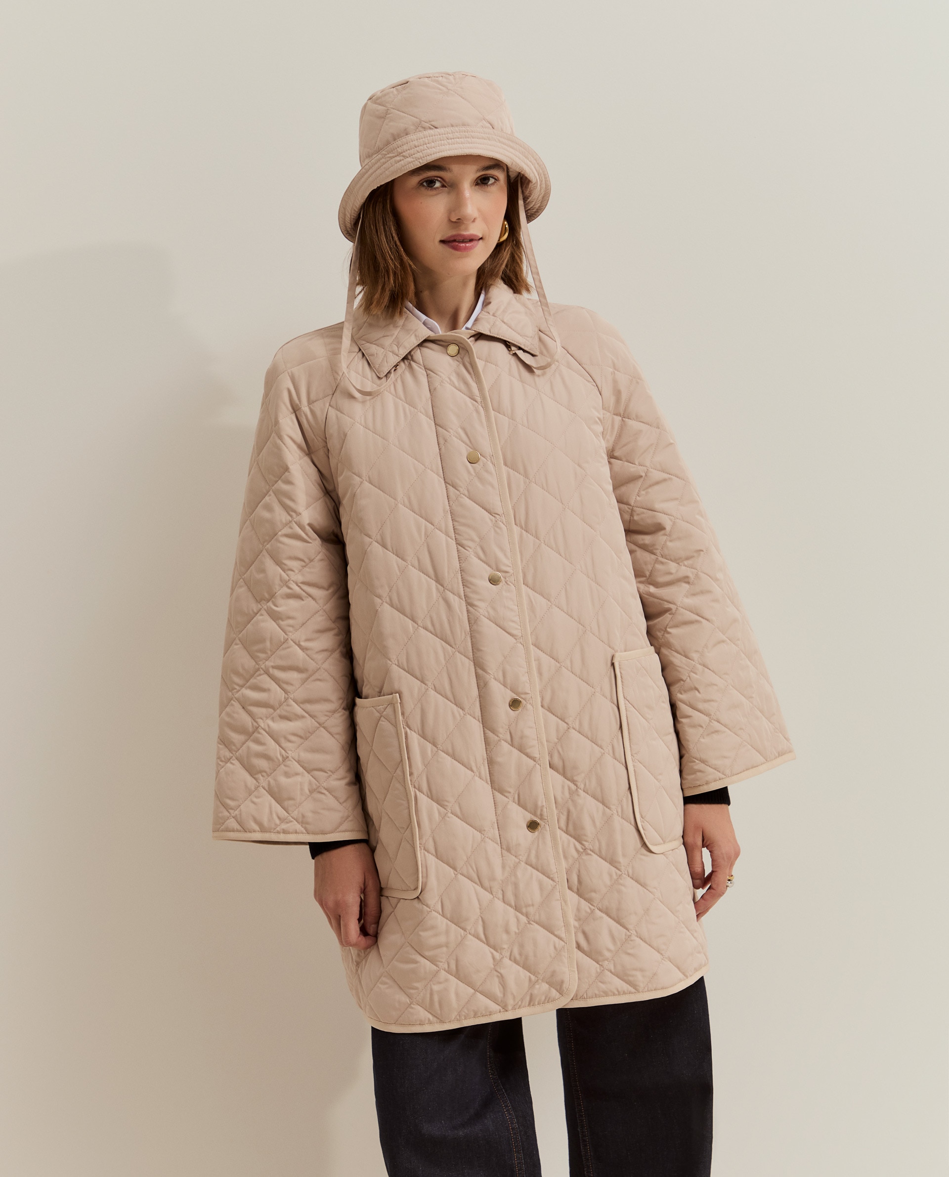 Chaqueta de mujer acolchada con sombrero - Lion of Porches - Beige Beige-2
