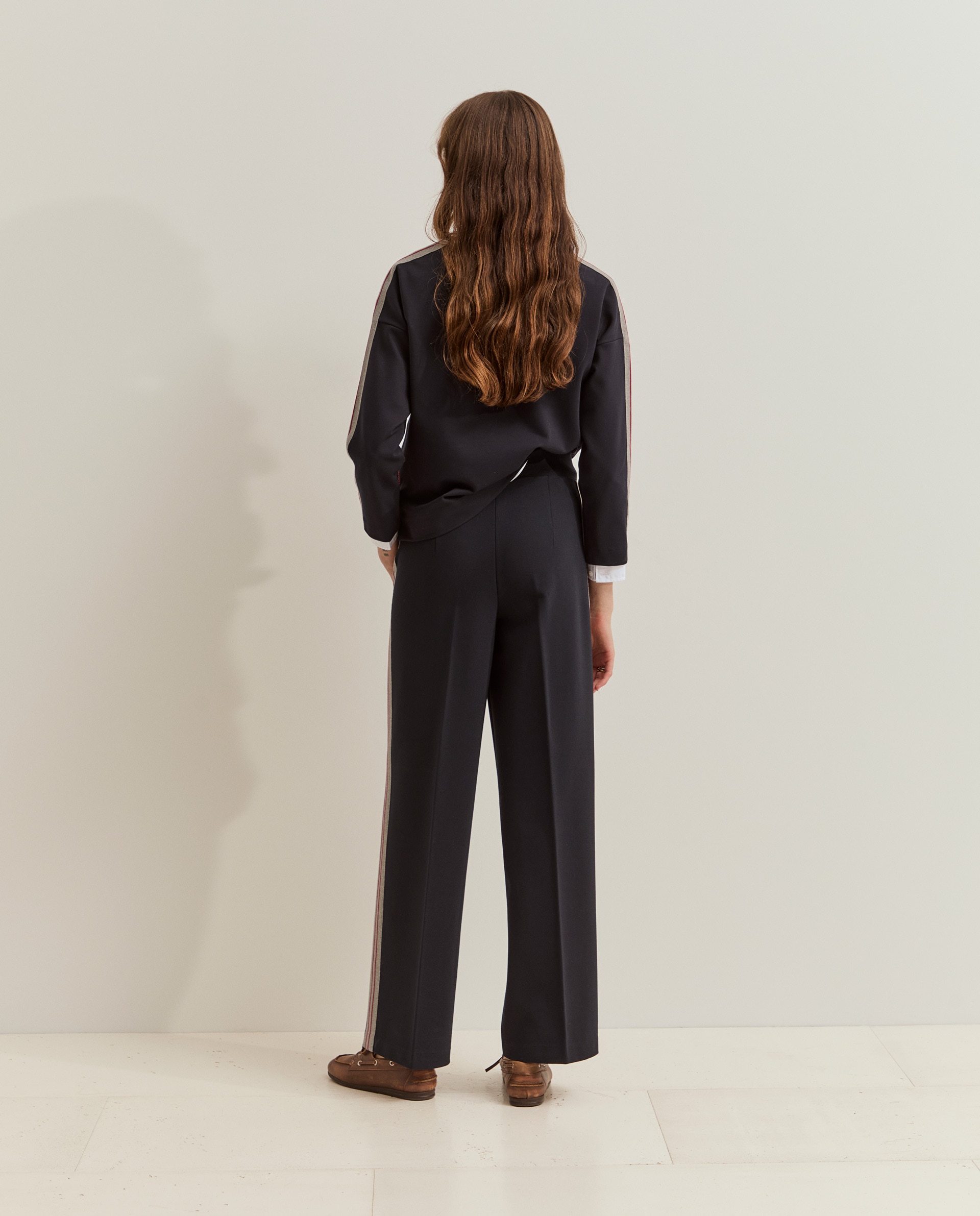 Pantalones de mujer de punto con rayas laterales - Lion of Porches - Azul marino Azul marino-3