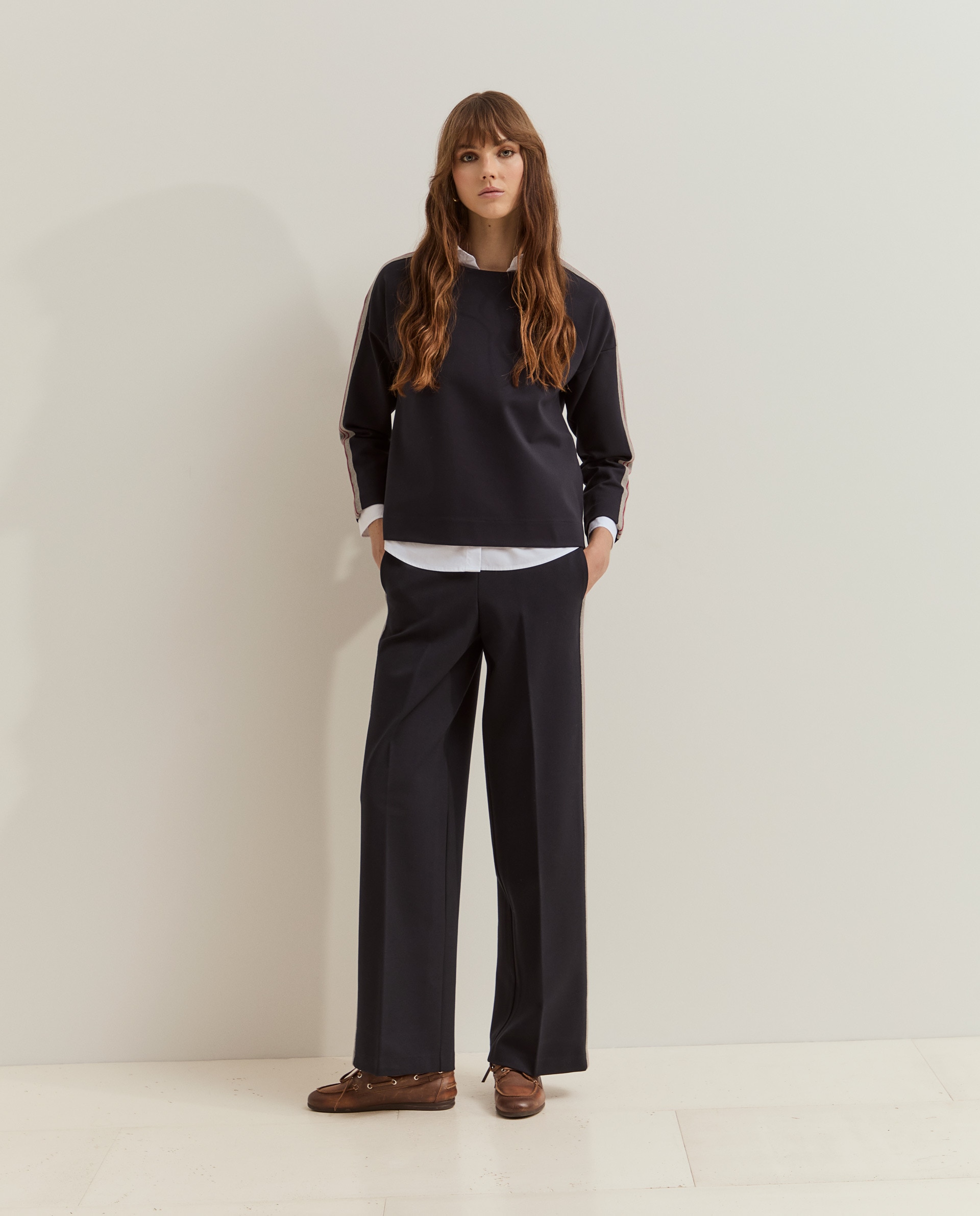 Pantalones de mujer de punto con rayas laterales - Lion of Porches - Azul marino Azul marino-4