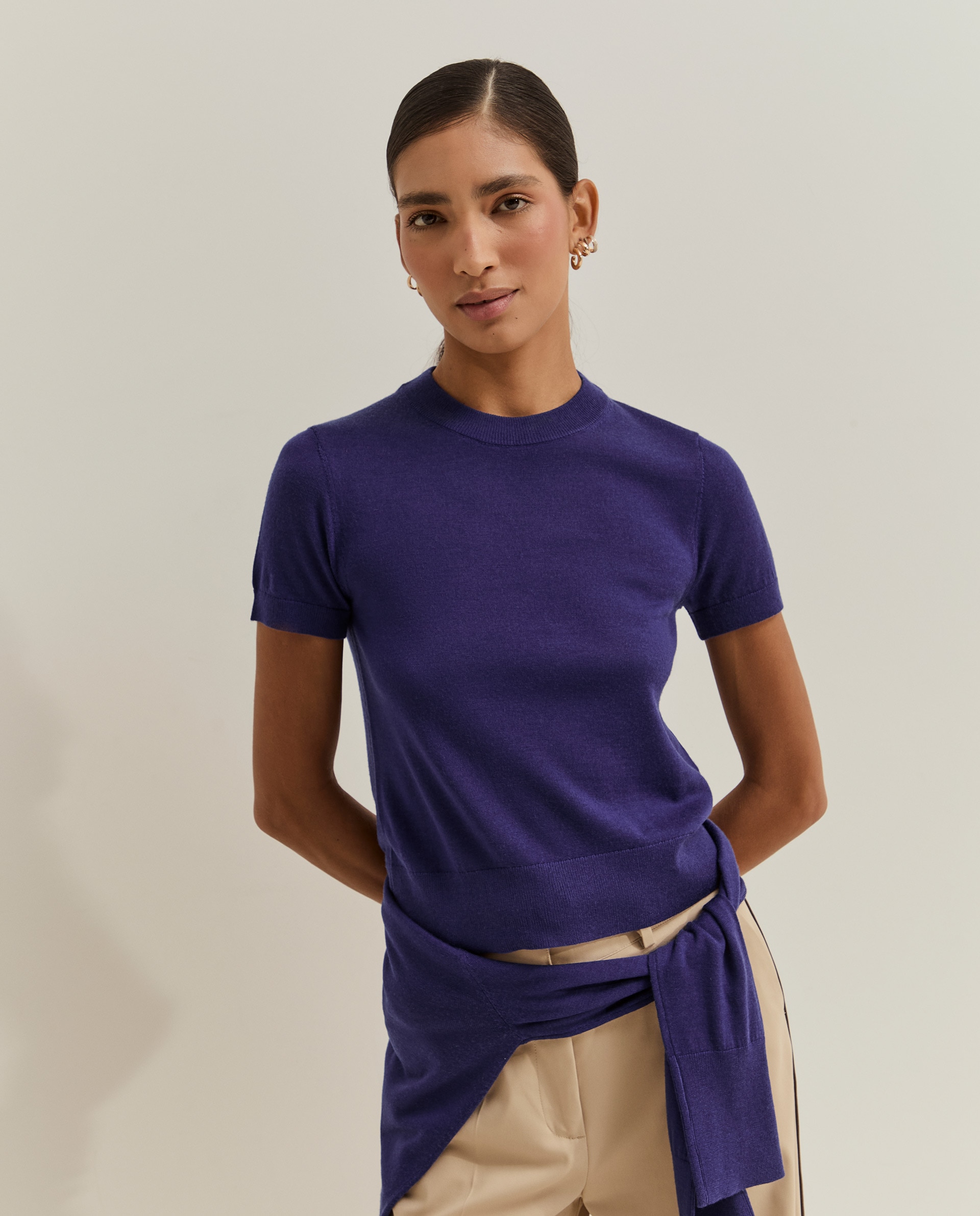 Jersey de mujer de manga corta en lana - Lion of Porches - Morado Morado-1