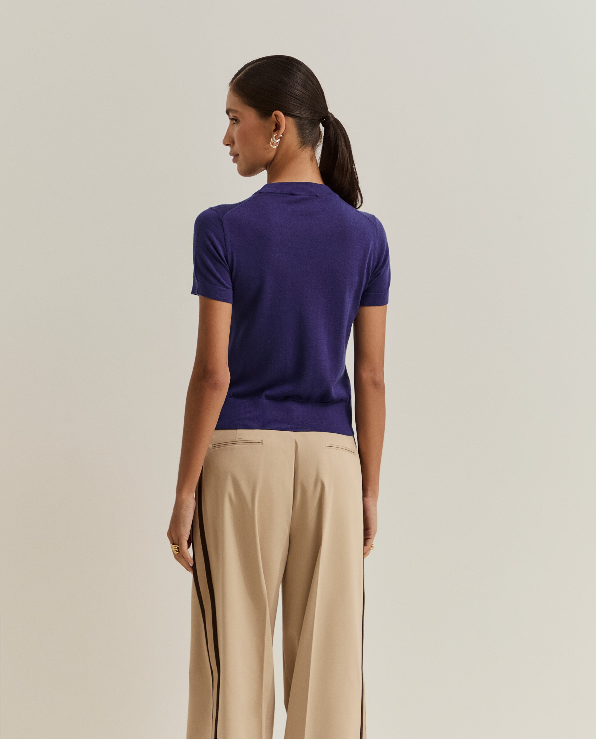 Jersey de mujer de manga corta en lana - Lion of Porches - Morado Morado-3