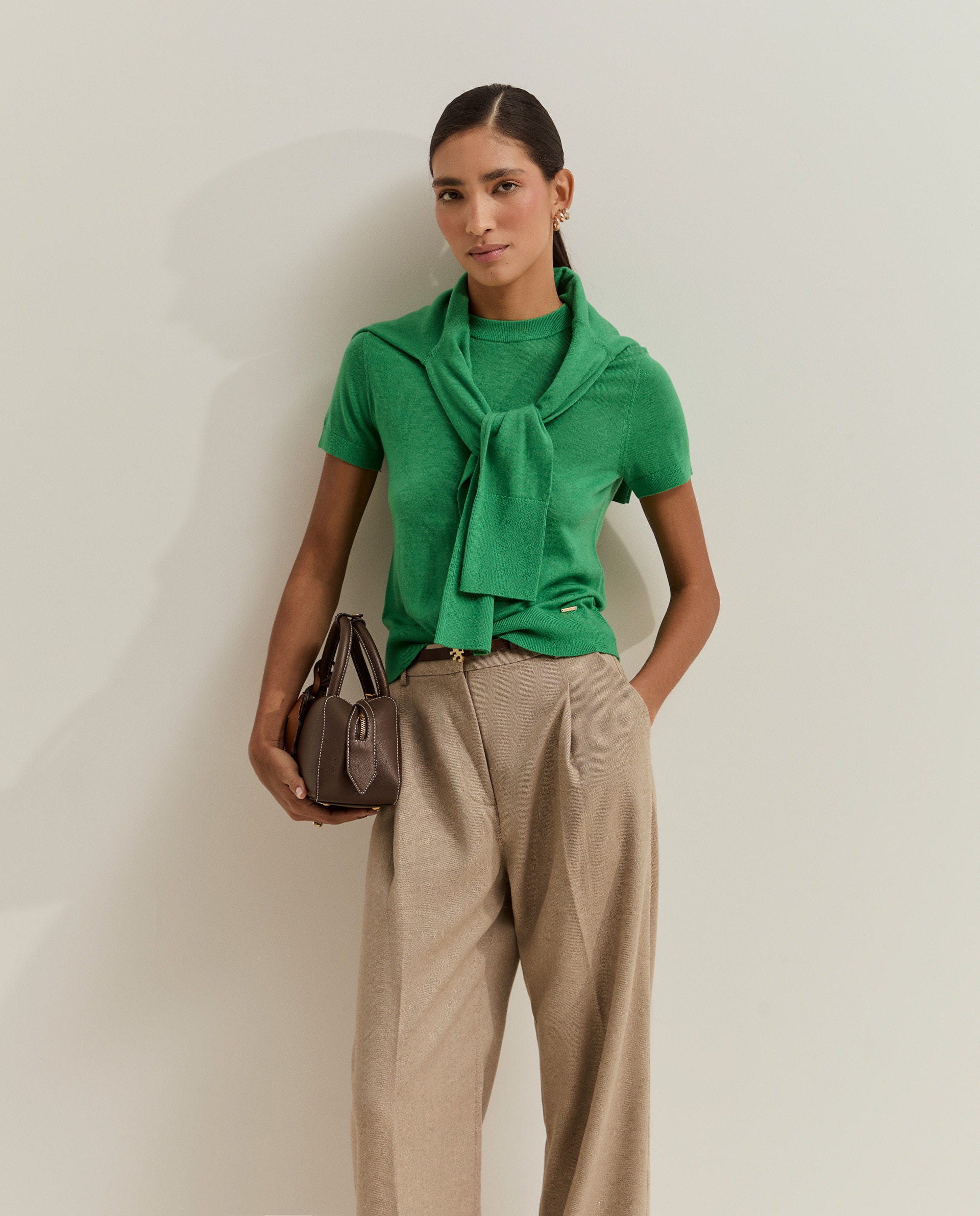 Jersey de mujer de manga corta en lana - Lion of Porches - Verde Verde-1