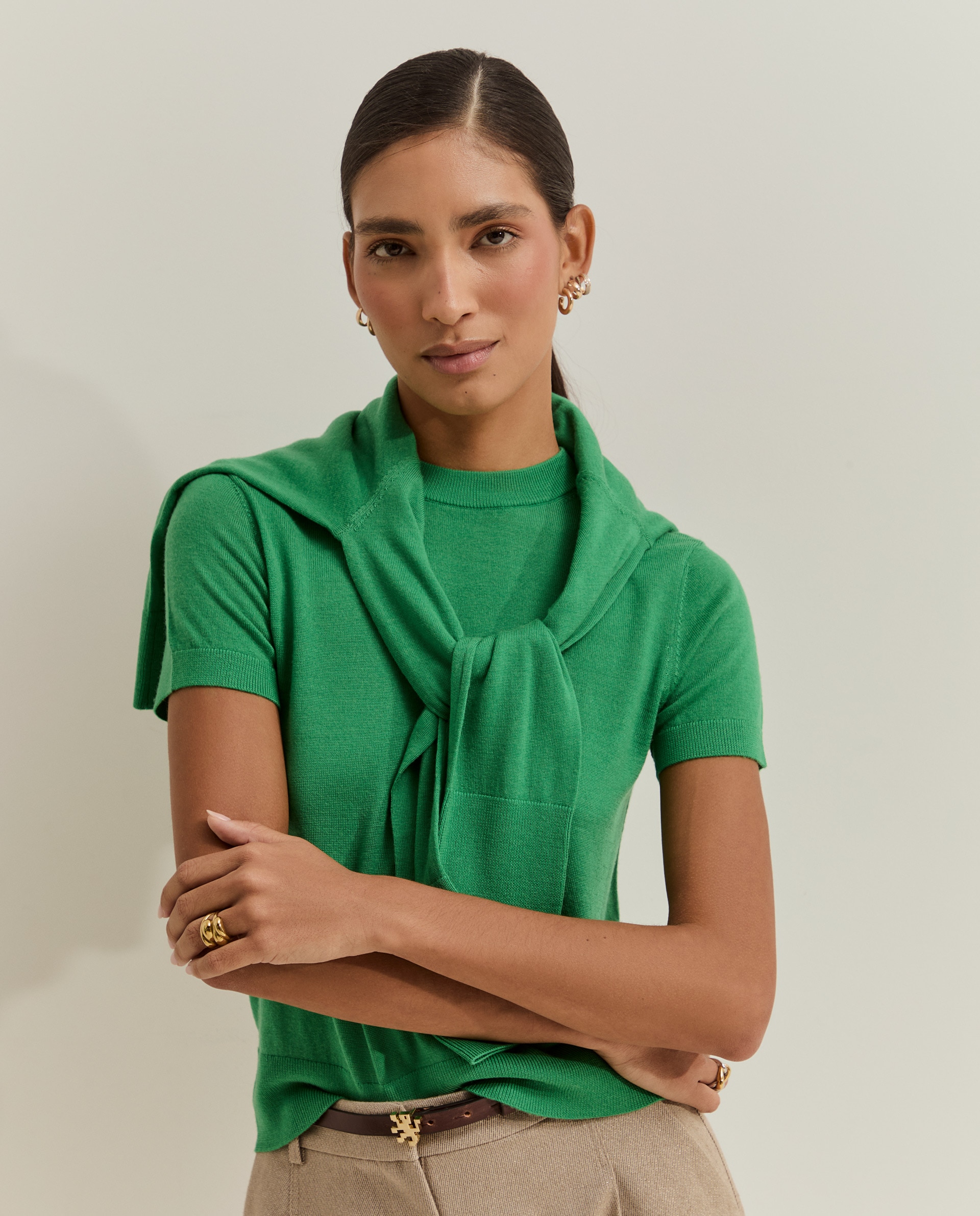 Jersey de mujer de manga corta en lana - Lion of Porches - Verde Verde-2
