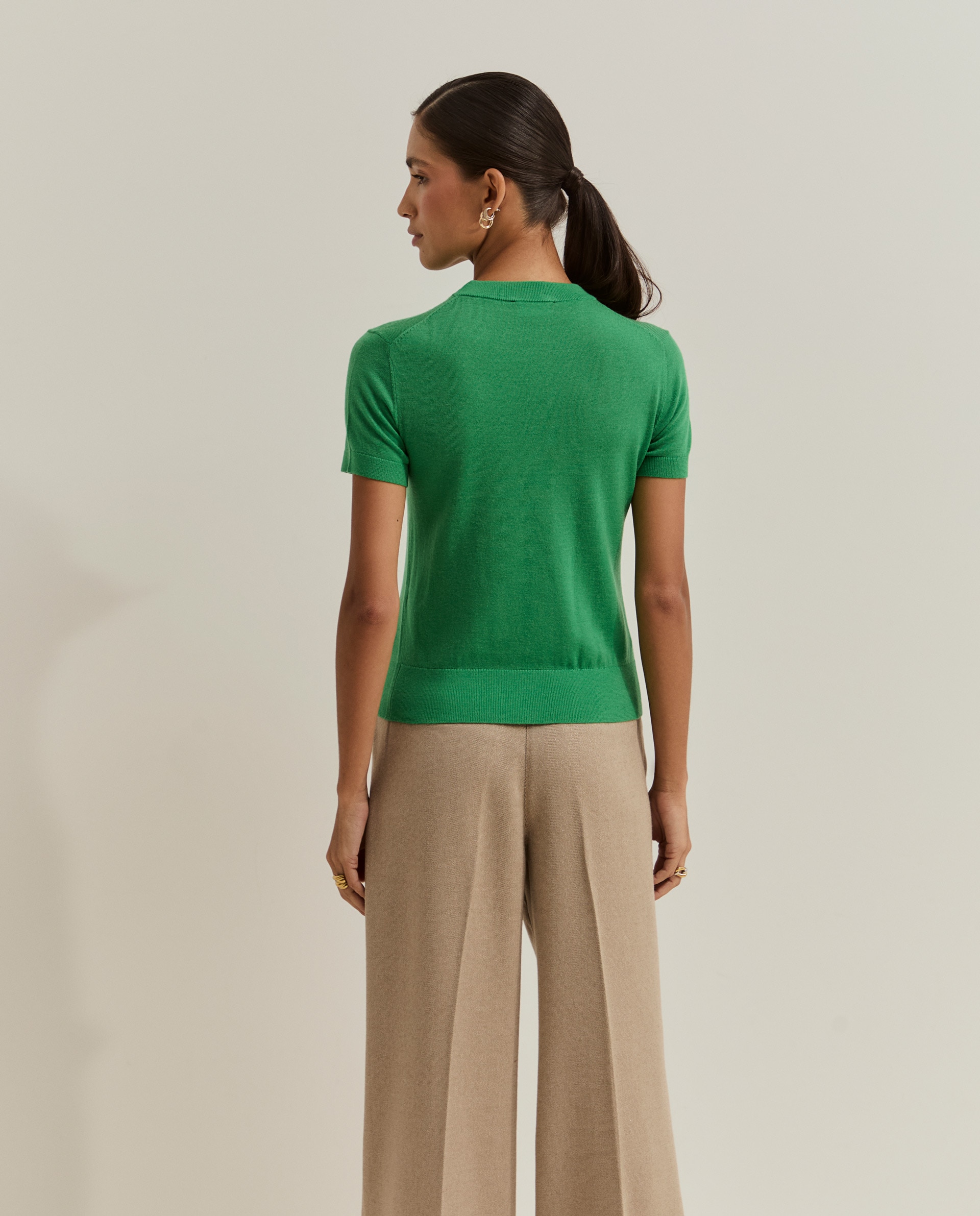 Jersey de mujer de manga corta en lana - Lion of Porches - Verde Verde-3