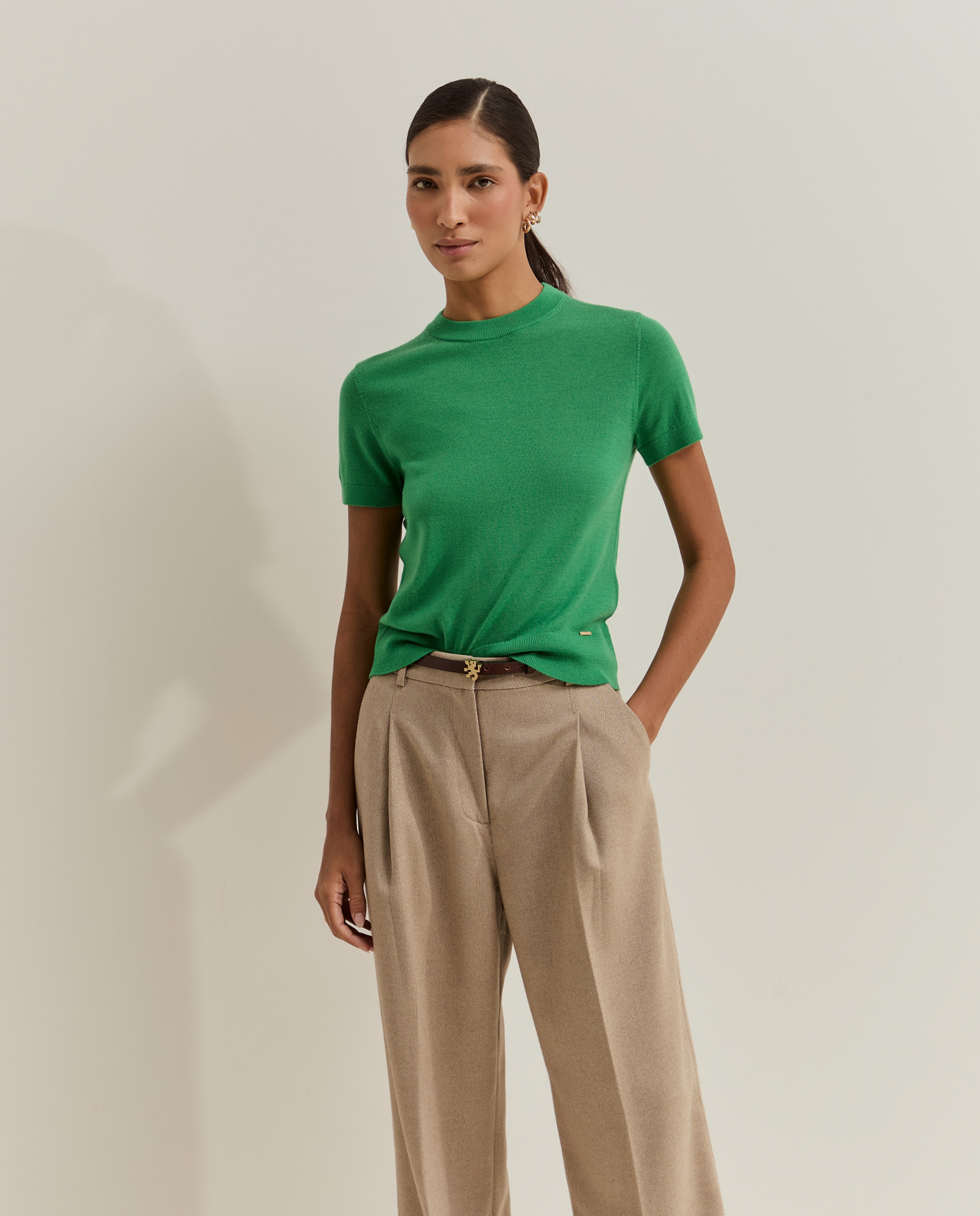 Jersey de mujer de manga corta en lana - Lion of Porches - Verde Verde-4