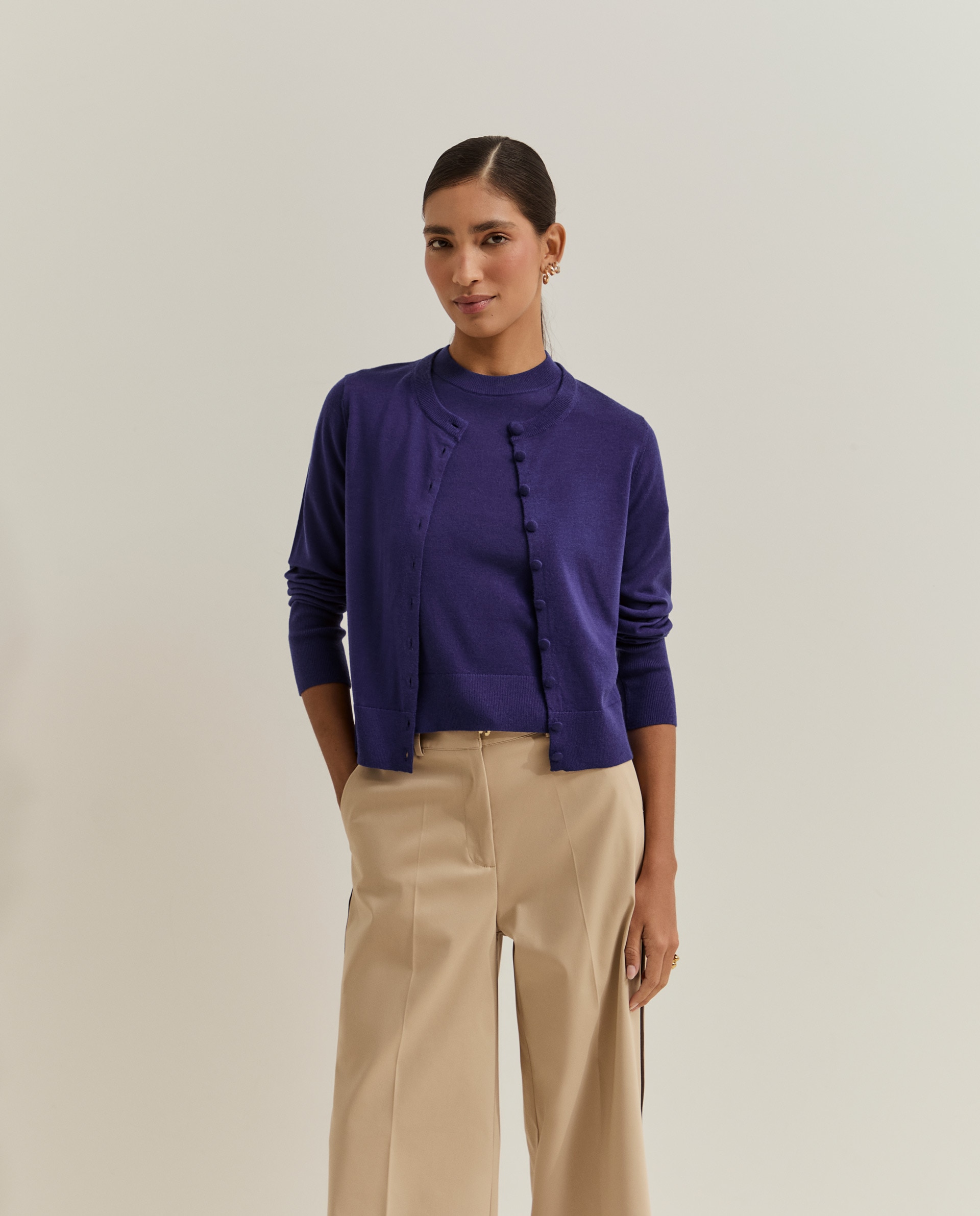 Cardigán de mujer en lana - Lion of Porches - Morado Morado-4