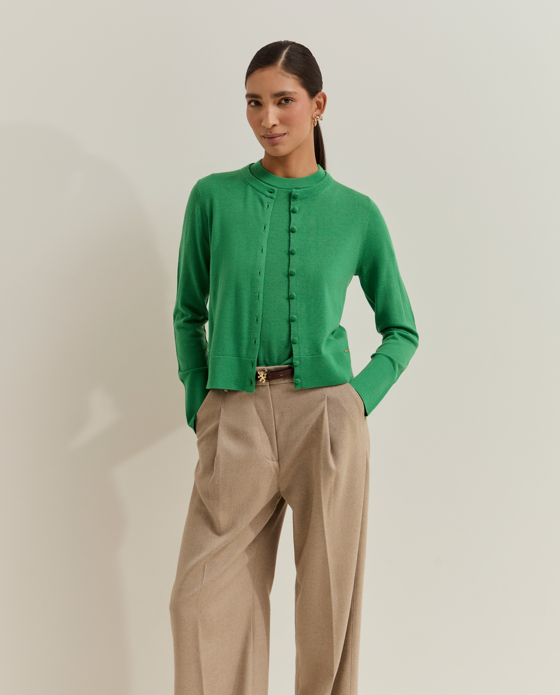 Cardigán de mujer en lana - Lion of Porches - Verde Verde-4