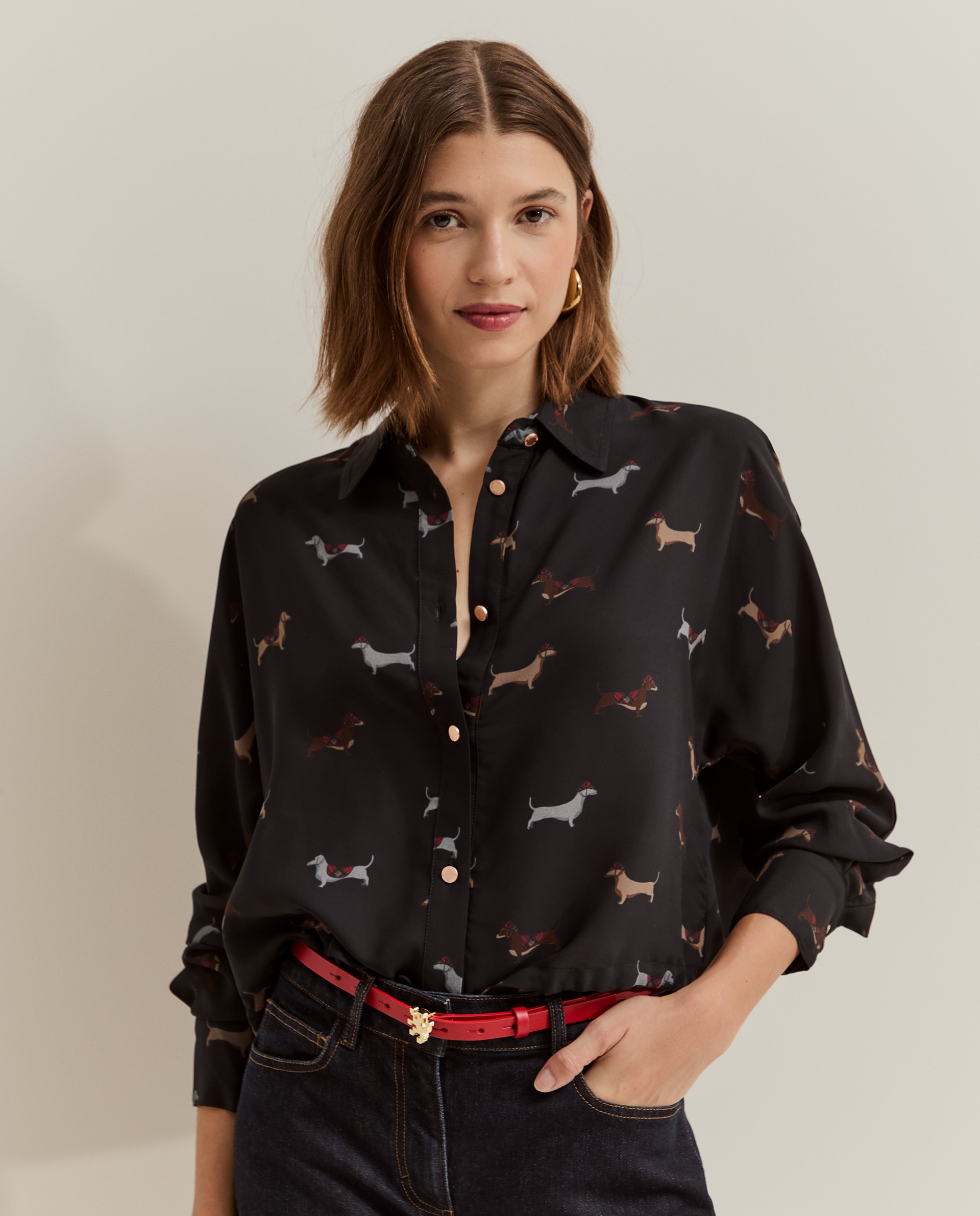 Camiseta de mujer corta con perros - Lion of Porches - Azul marino Azul marino-2