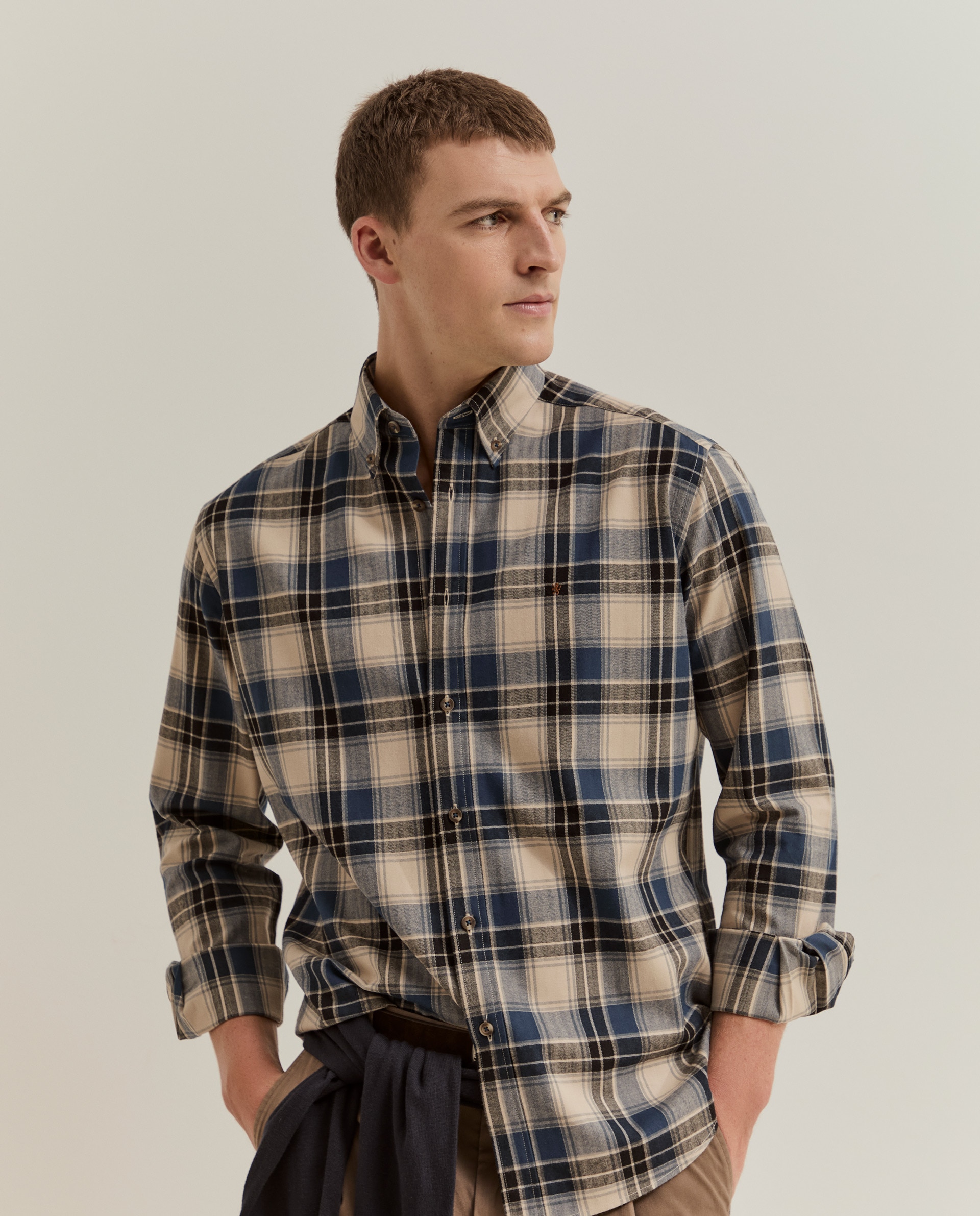 Camisa de hombre a cuadros de corte regular - Lion of Porches - Azul Azul-2