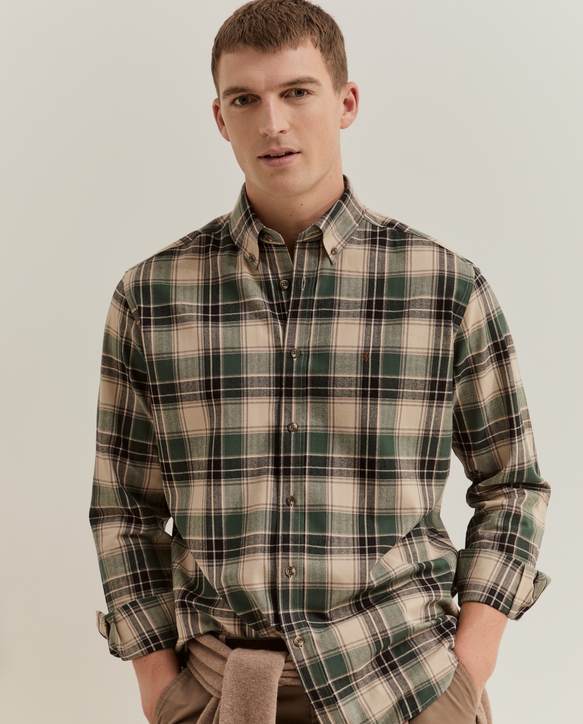 Camisa de hombre a cuadros de corte regular - Lion of Porches - Verde Verde-2