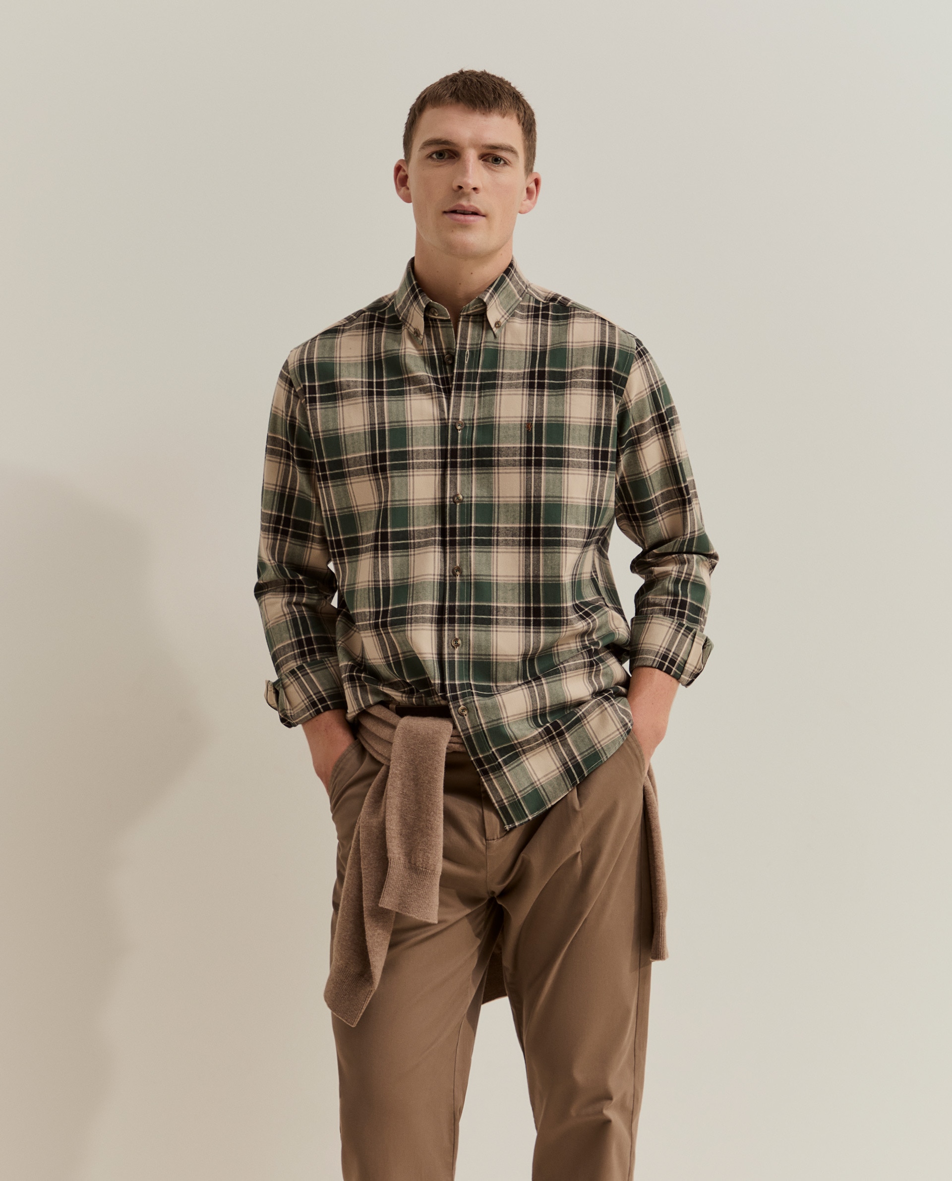 Camisa de hombre a cuadros de corte regular - Lion of Porches - Verde Verde-4