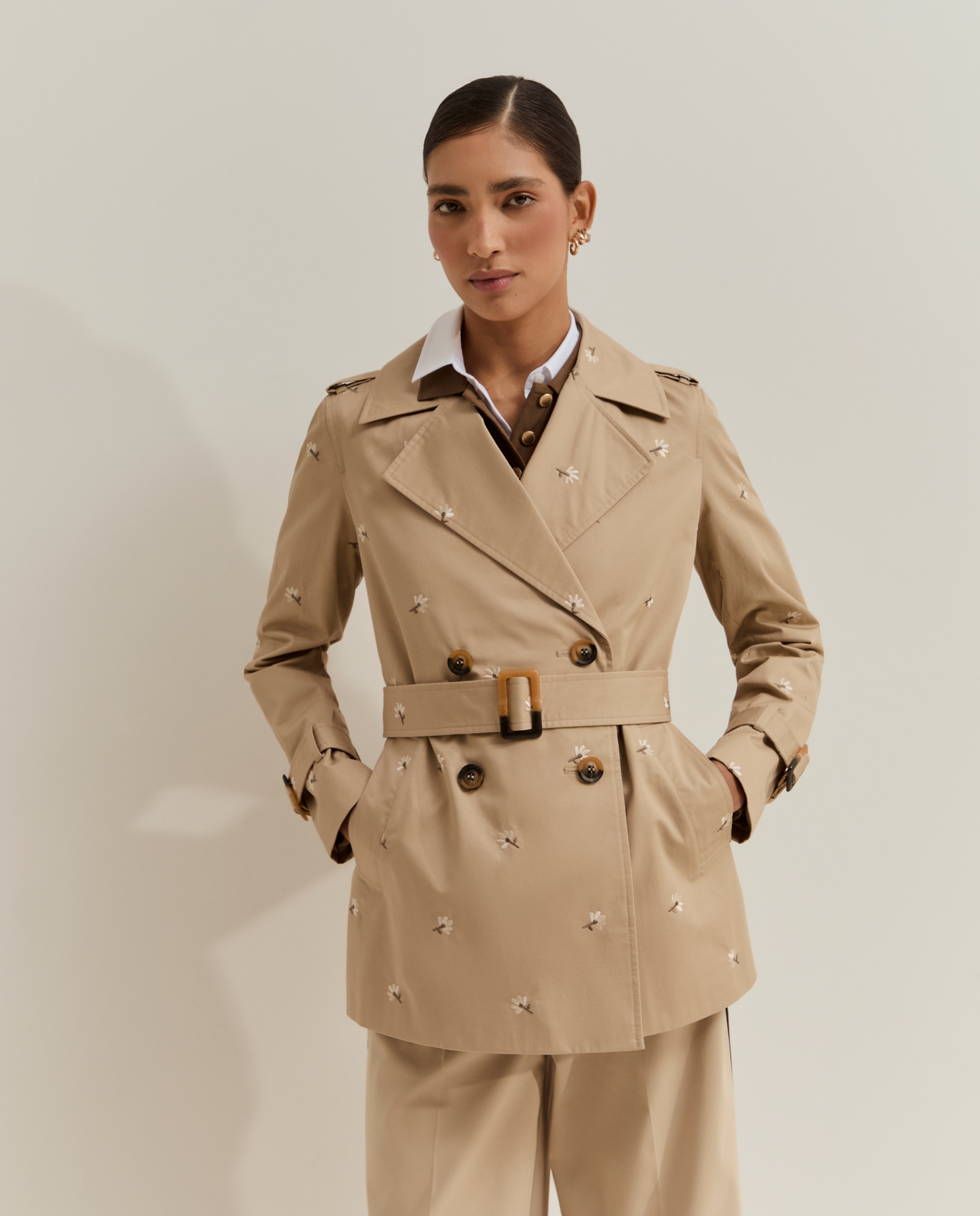 Gabardina de mujer bordada con cinturón - Lion of Porches - Beige Beige-4