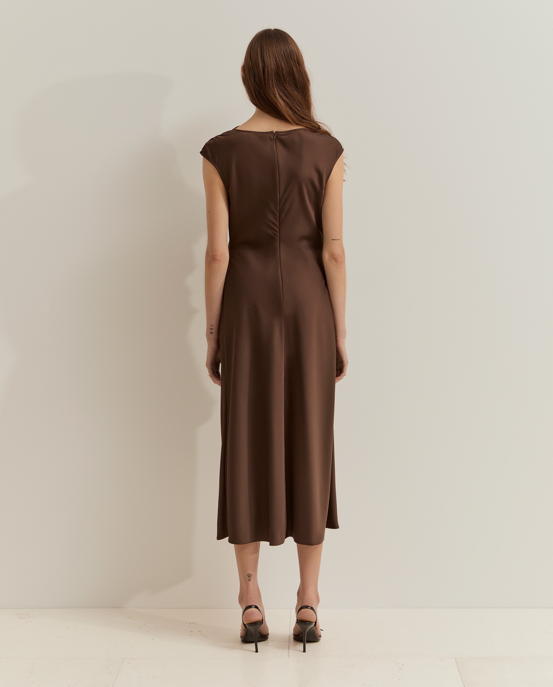Vestido midi de mujer de satén - Lion of Porches - Marrón Marrón-3