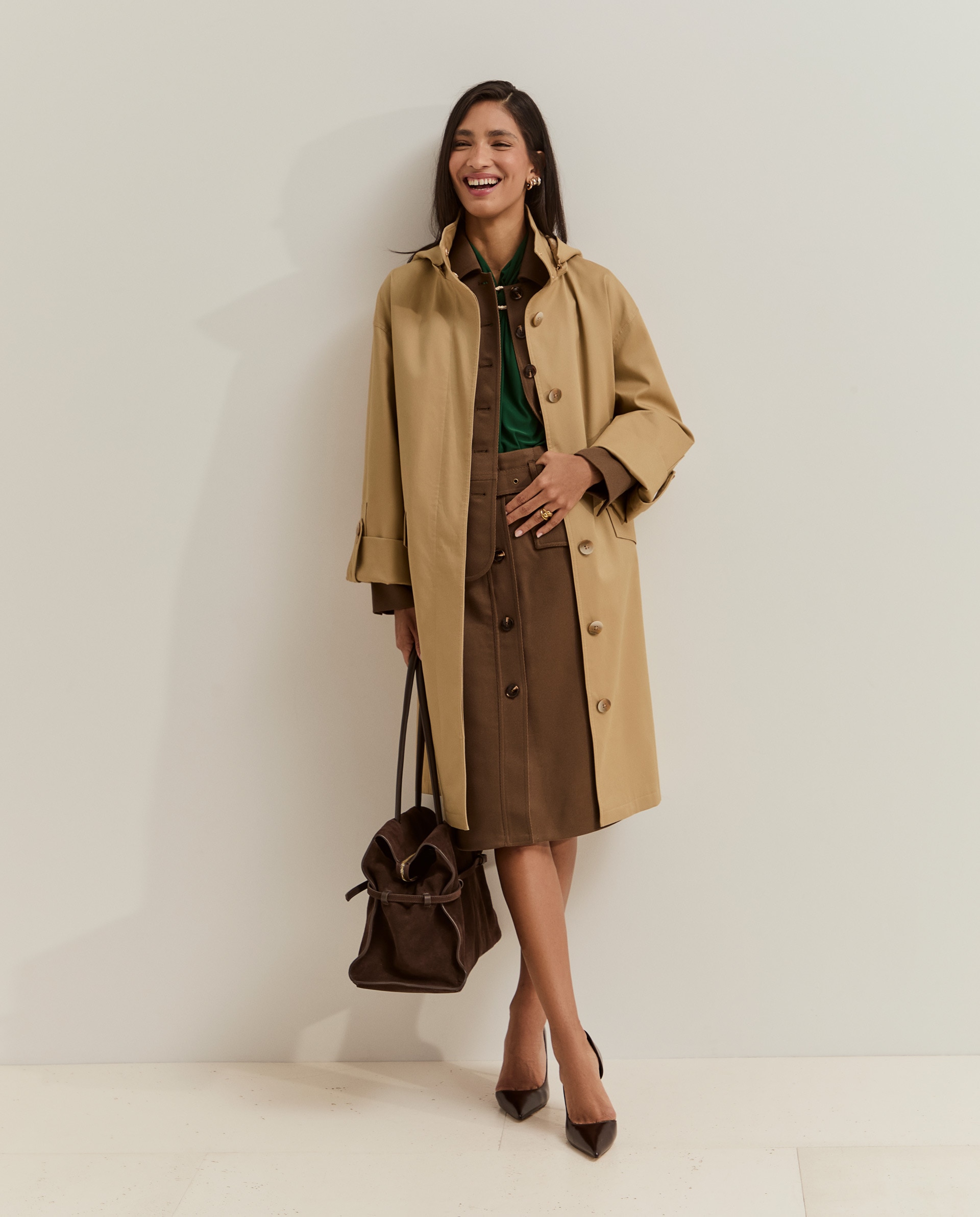 Abrigo de mujer estilo gabardina con capucha - Lion of Porches - Beige Beige-1