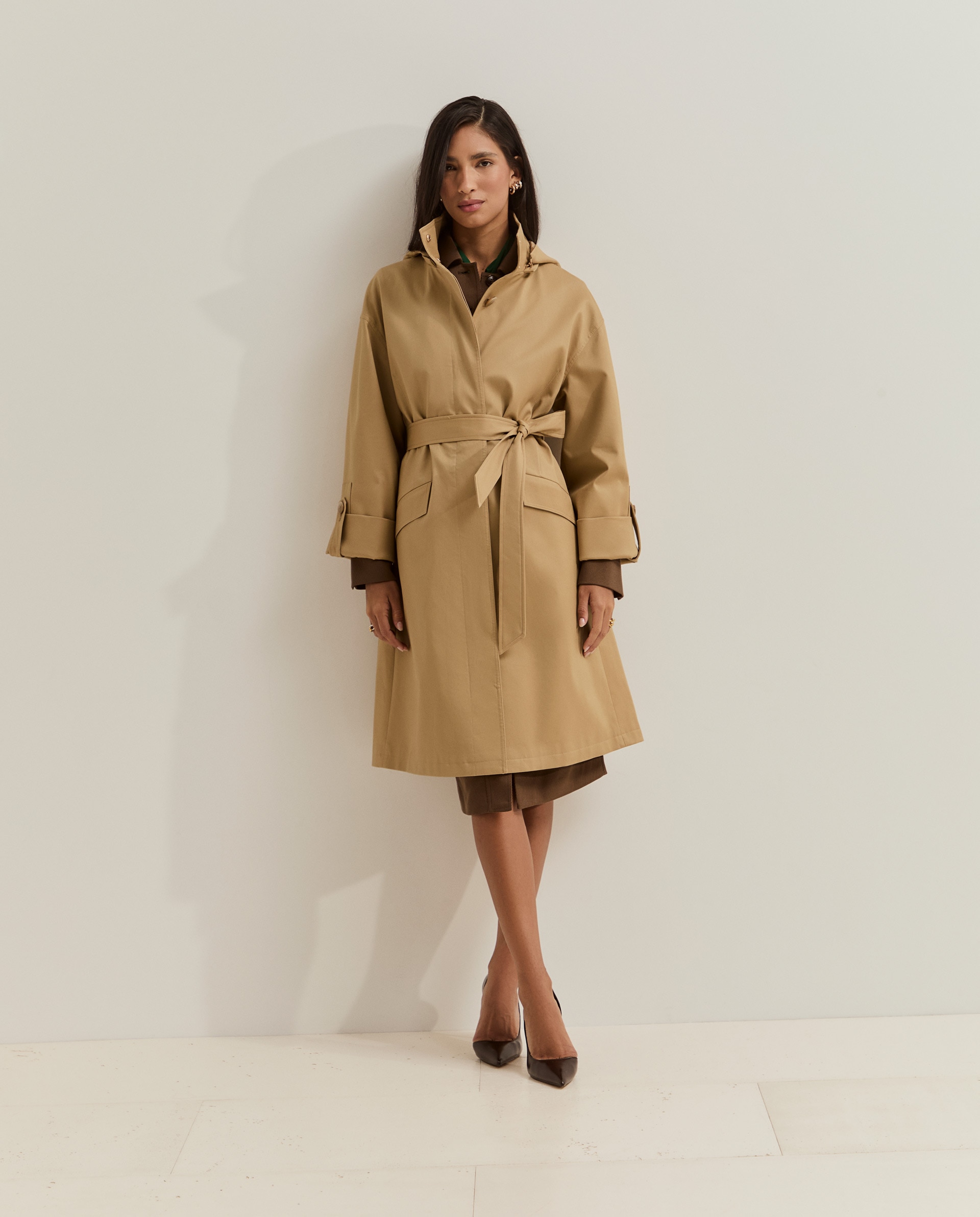 Abrigo de mujer estilo gabardina con capucha - Lion of Porches - Beige Beige-2