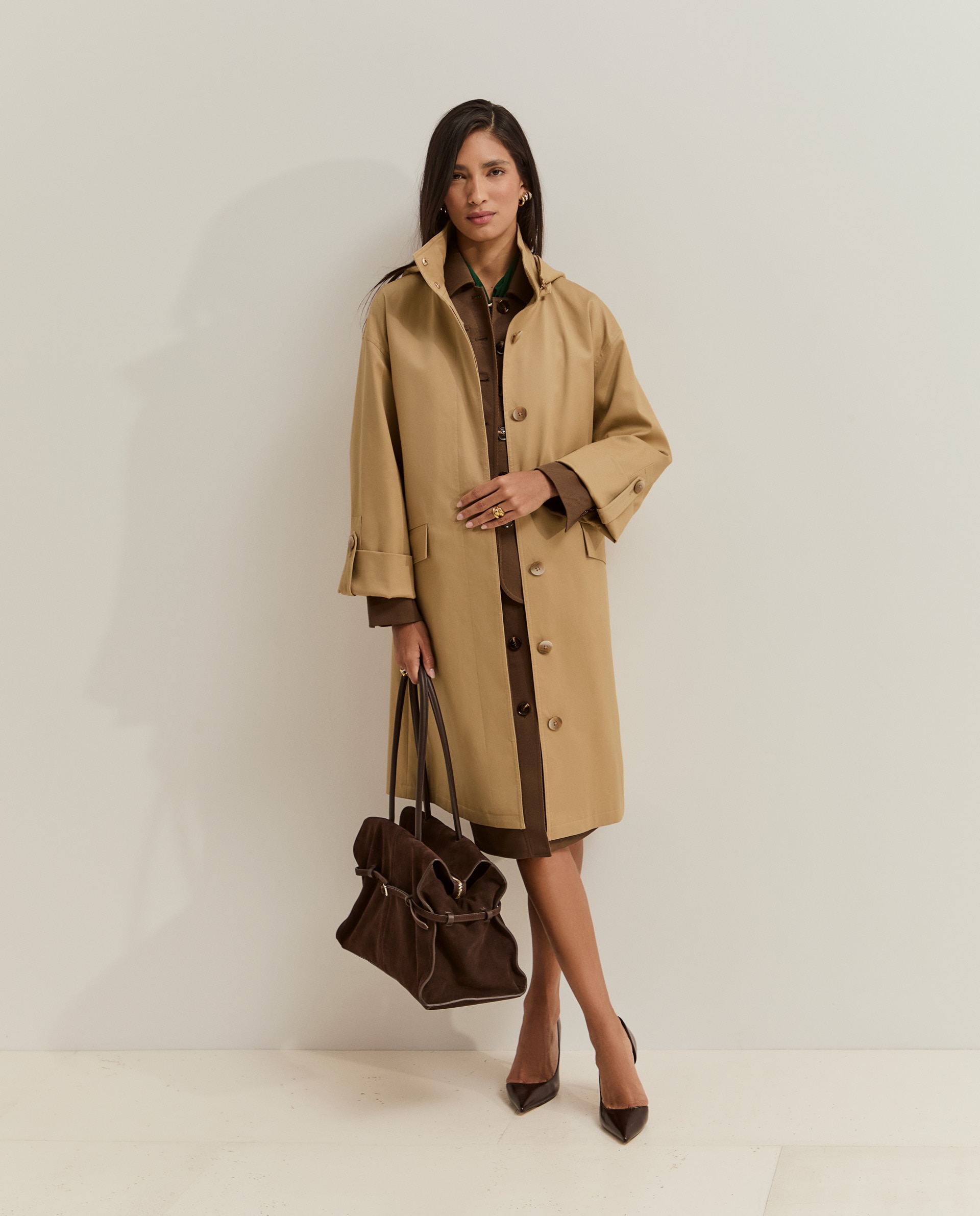 Abrigo de mujer estilo gabardina con capucha - Lion of Porches - Beige Beige-4