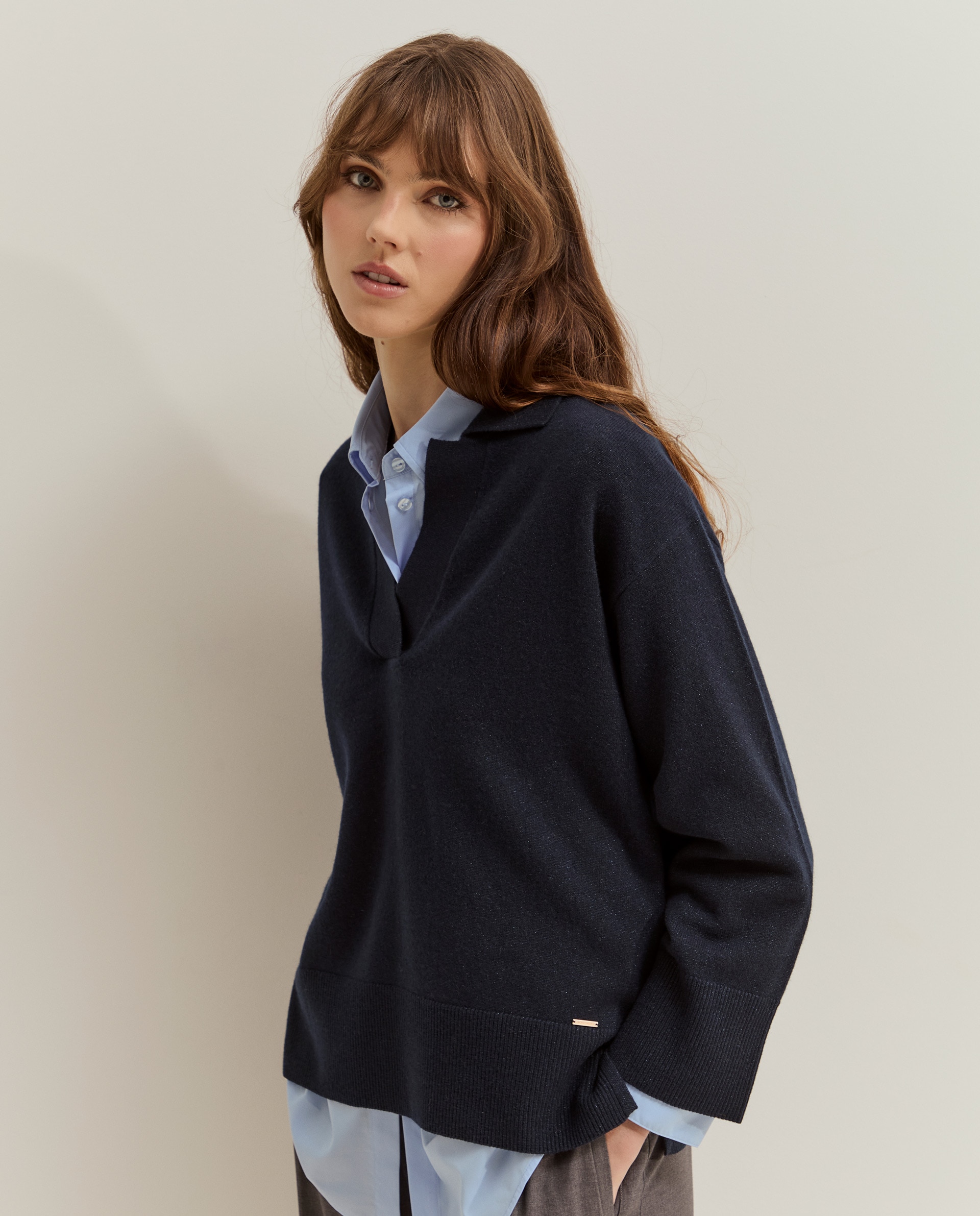 Imagen 0 de Jersey de lana de mujer con purpurina Azul marino