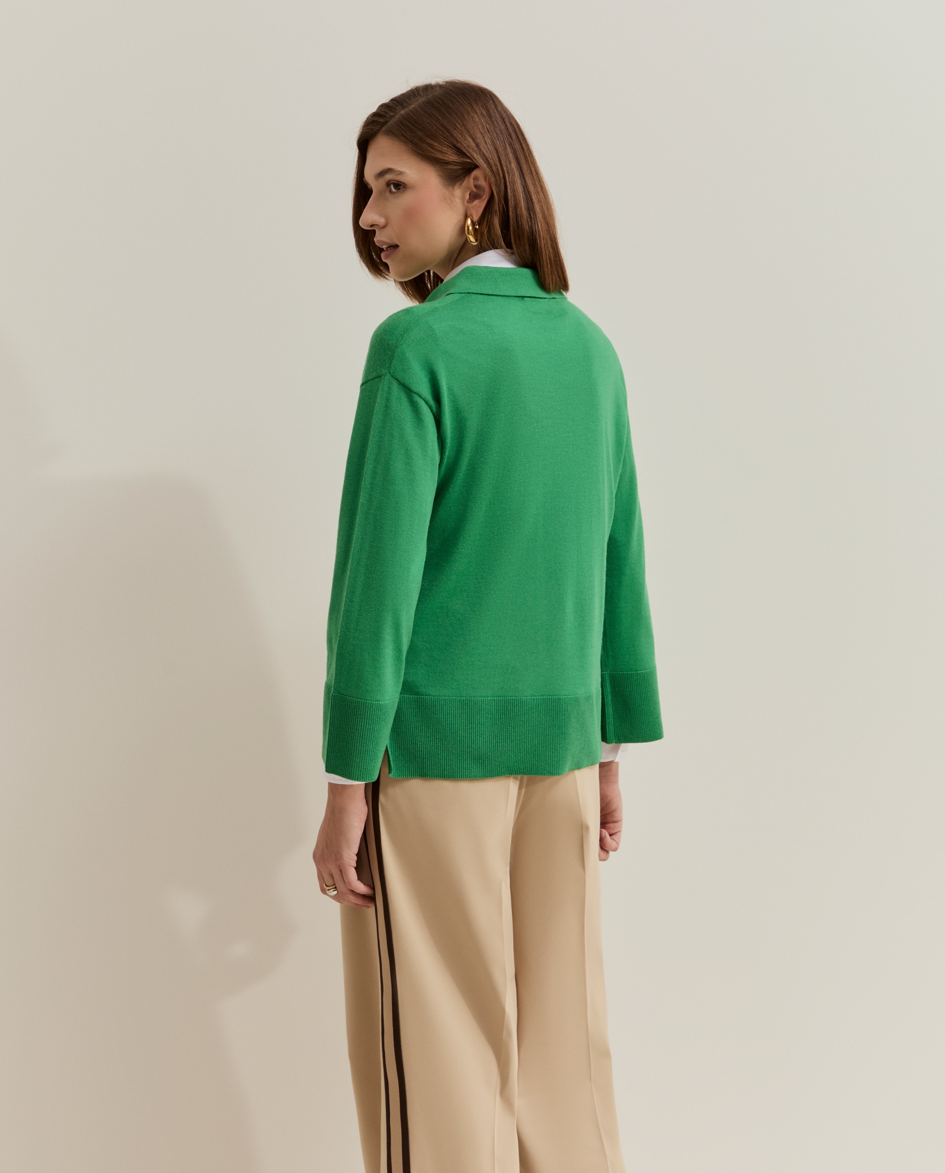 Jersey de mujer en lana y cuello en v - Lion of Porches - Verde Verde-3