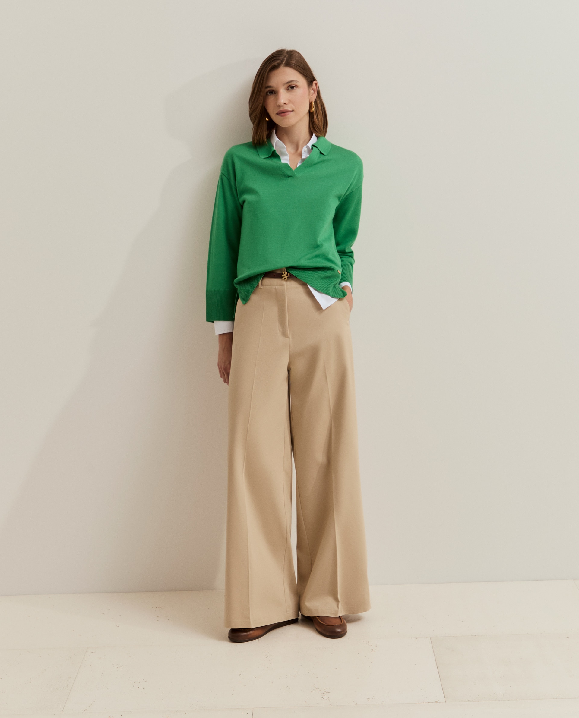 Jersey de mujer en lana y cuello en v - Lion of Porches - Verde Verde-4