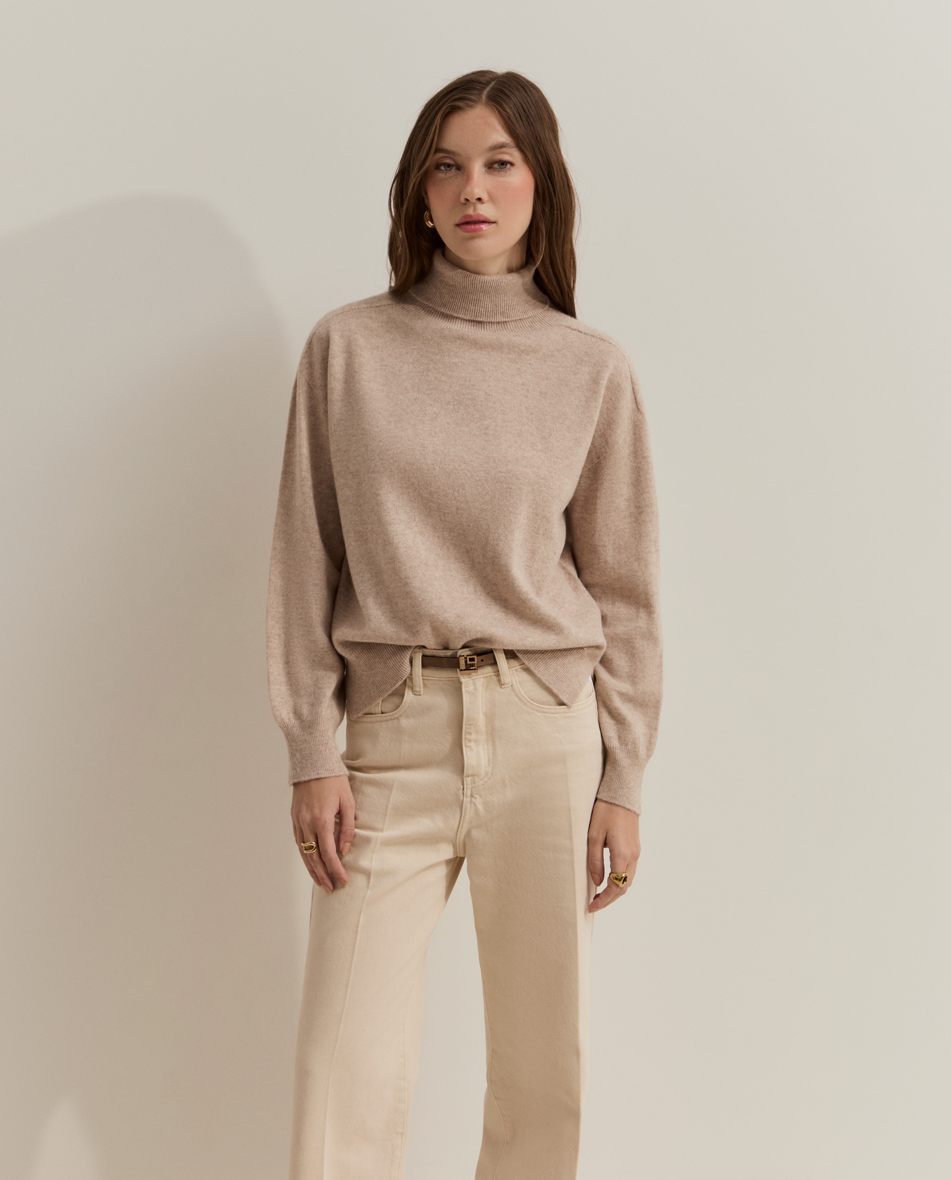 Jersey de mujer cuello alto con purpurina - Lion of Porches - Beige Beige-2