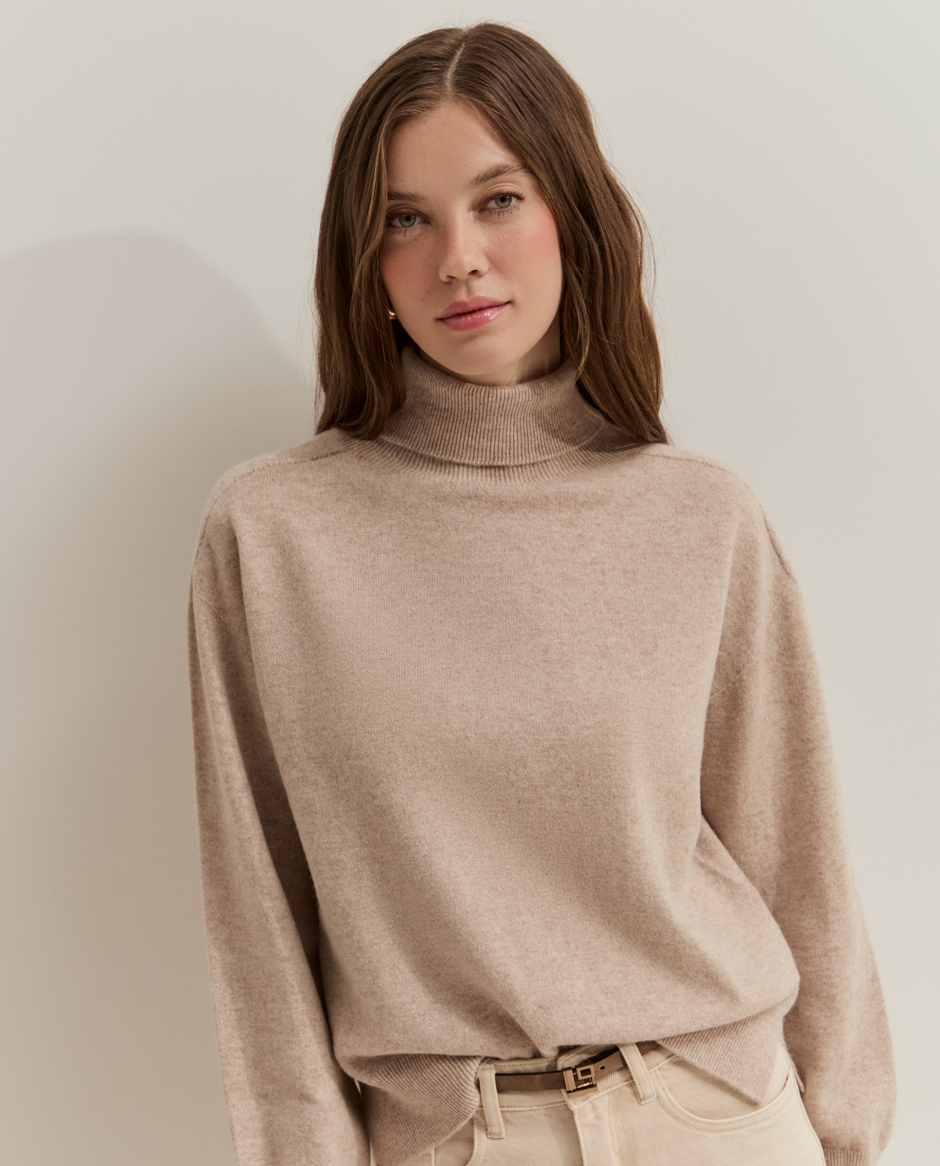 Jersey de mujer cuello alto con purpurina - Lion of Porches - Beige Beige-4