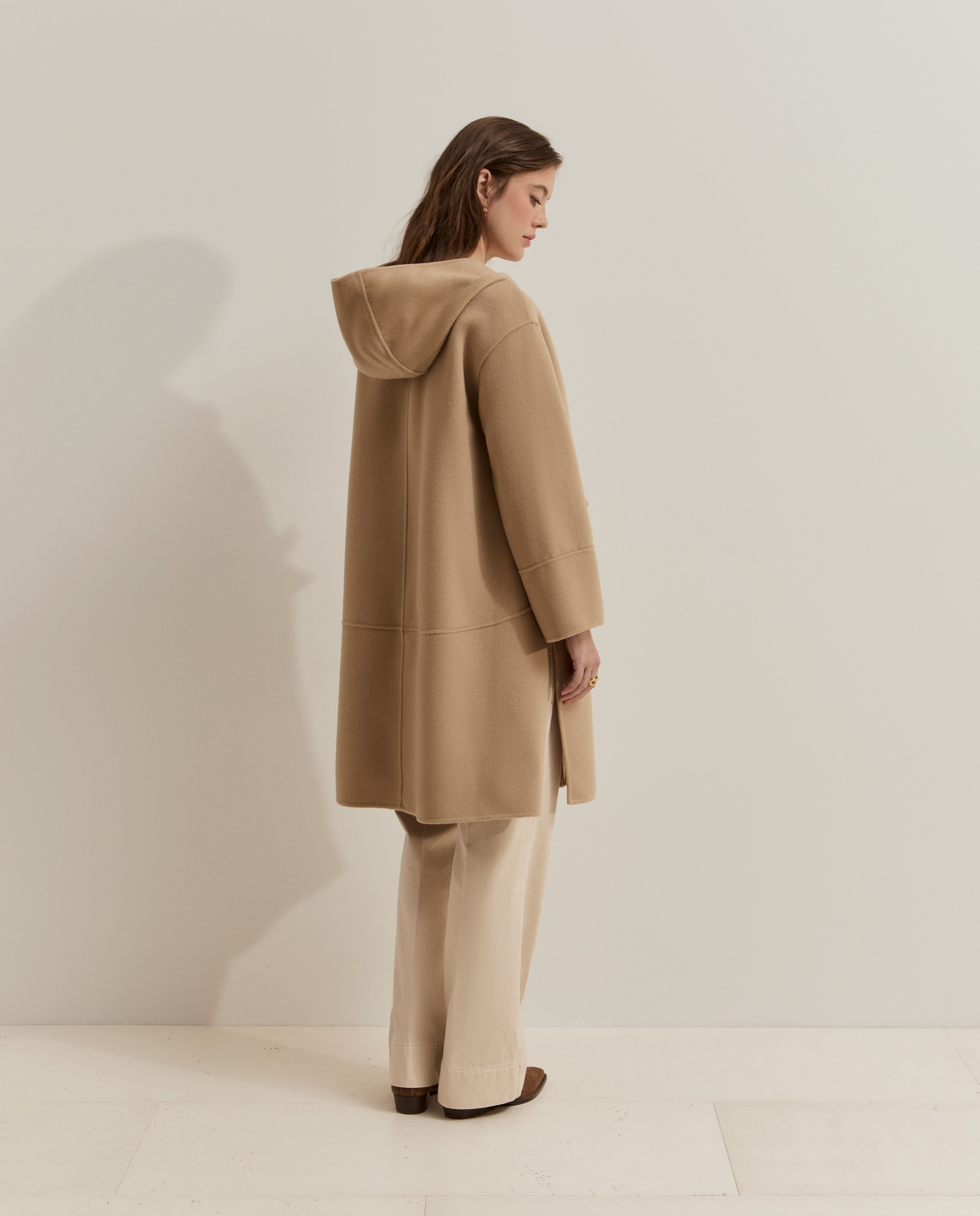 Abrigo de mujer en lana con capucha - Lion of Porches - Beige Beige-3