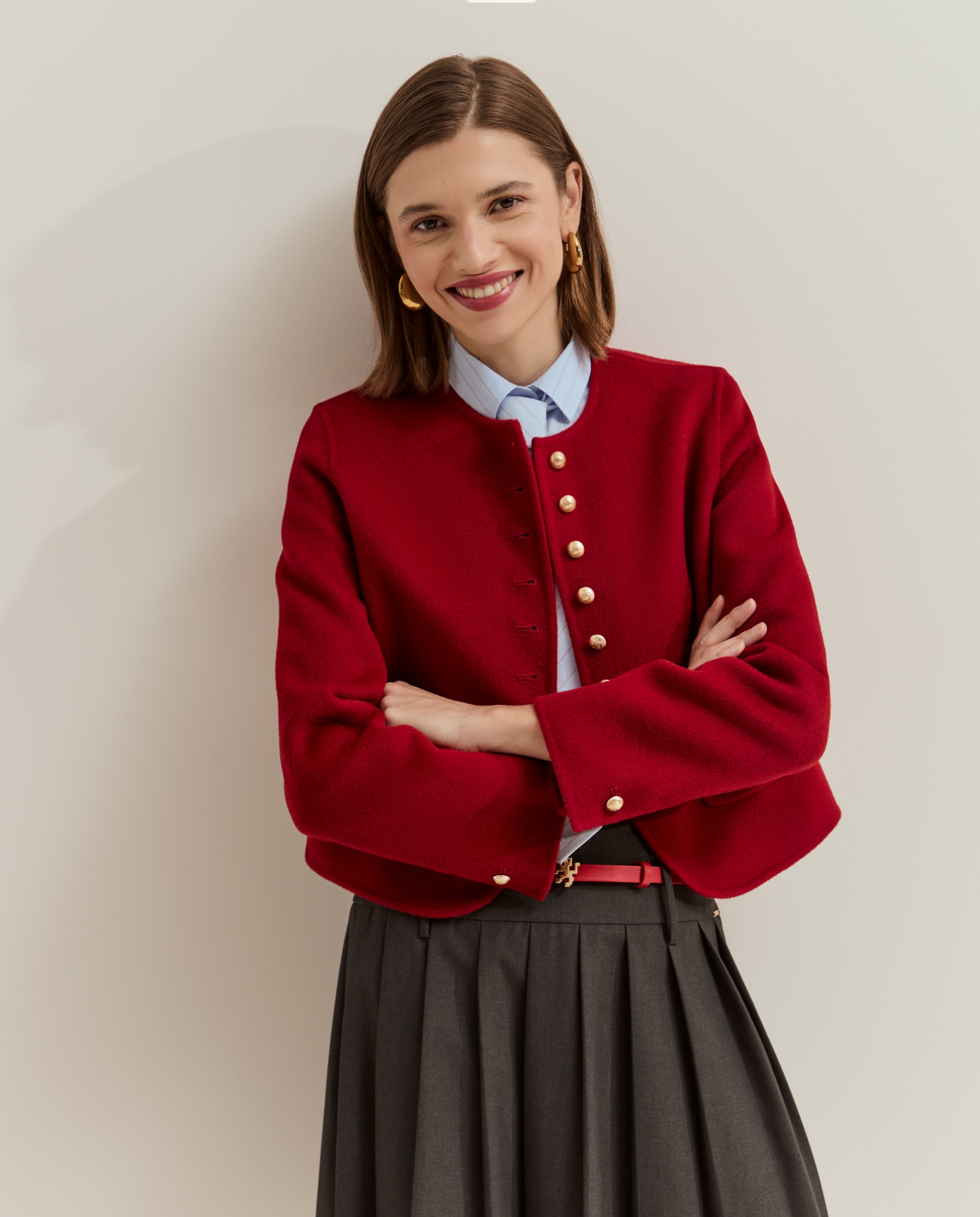 Chaqueta de mujer corta en lana - Lion of Porches - Rojo Rojo-2