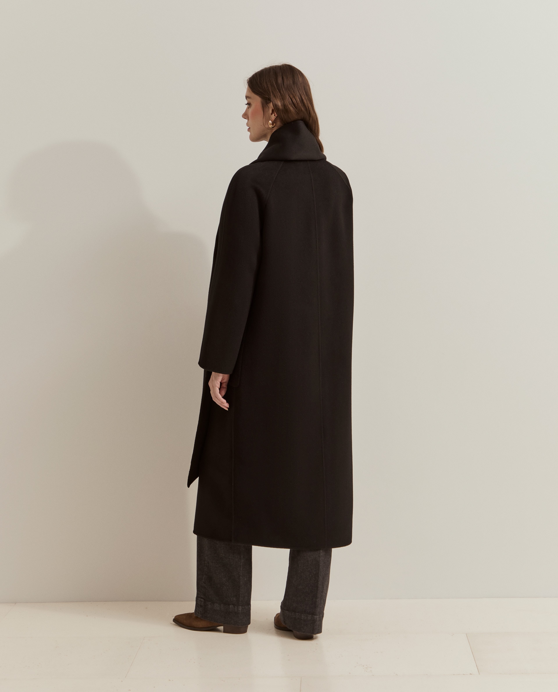 Abrigo de mujer largo en lana - Lion of Porches - Negro Negro-3