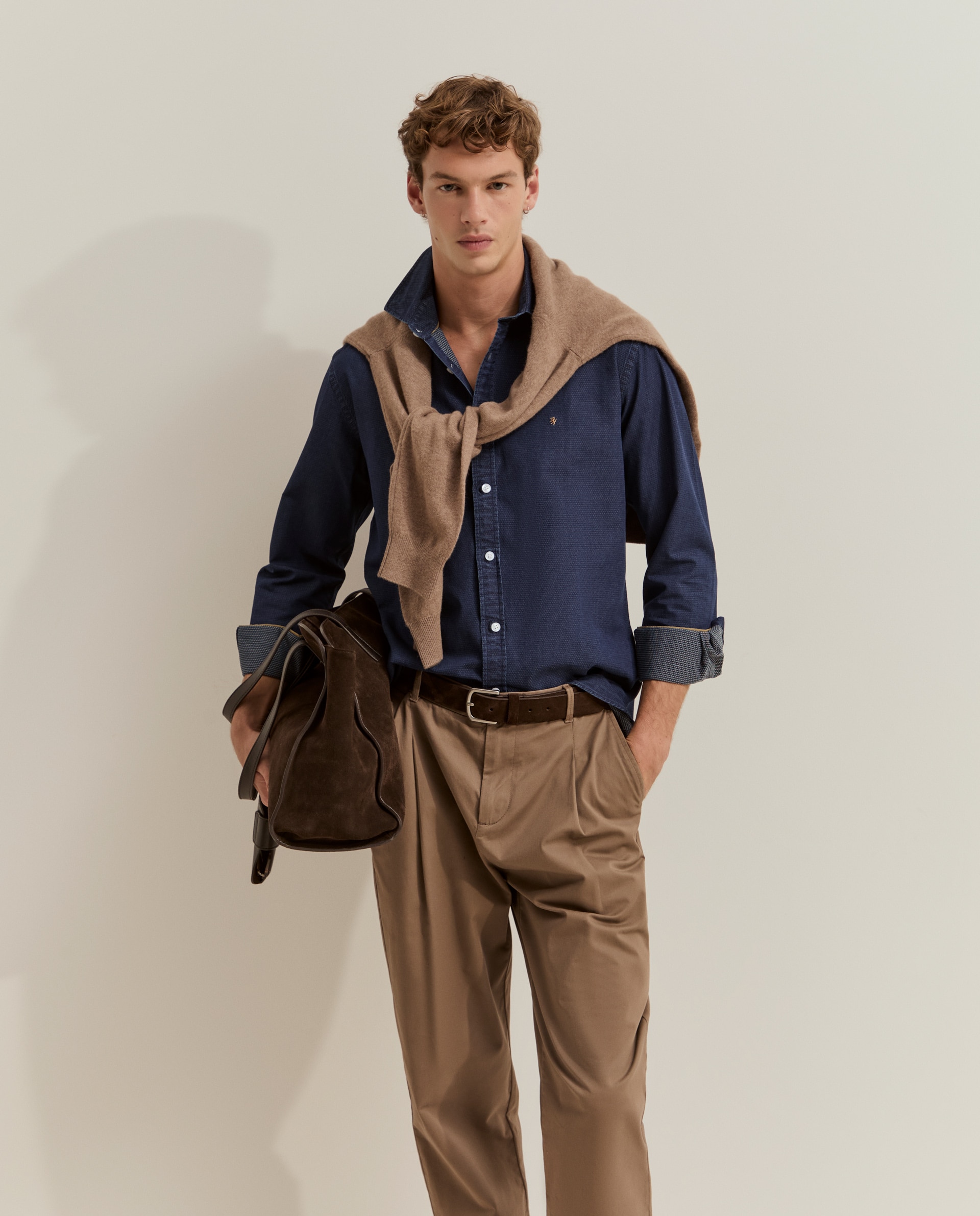 Camisa ajustada con textura - Lion of Porches - Azul Azul-1