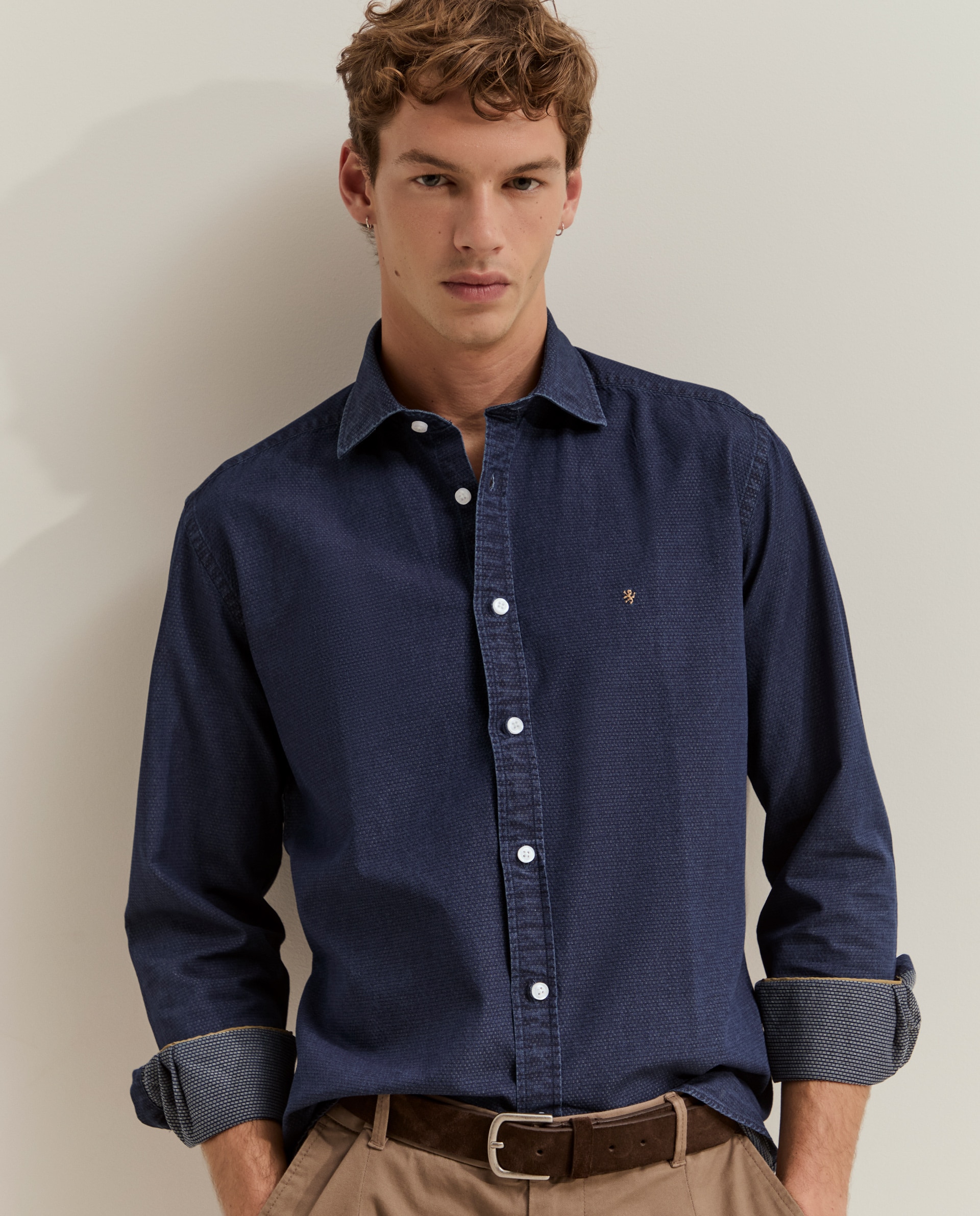 Camisa ajustada con textura - Lion of Porches - Azul Azul-2