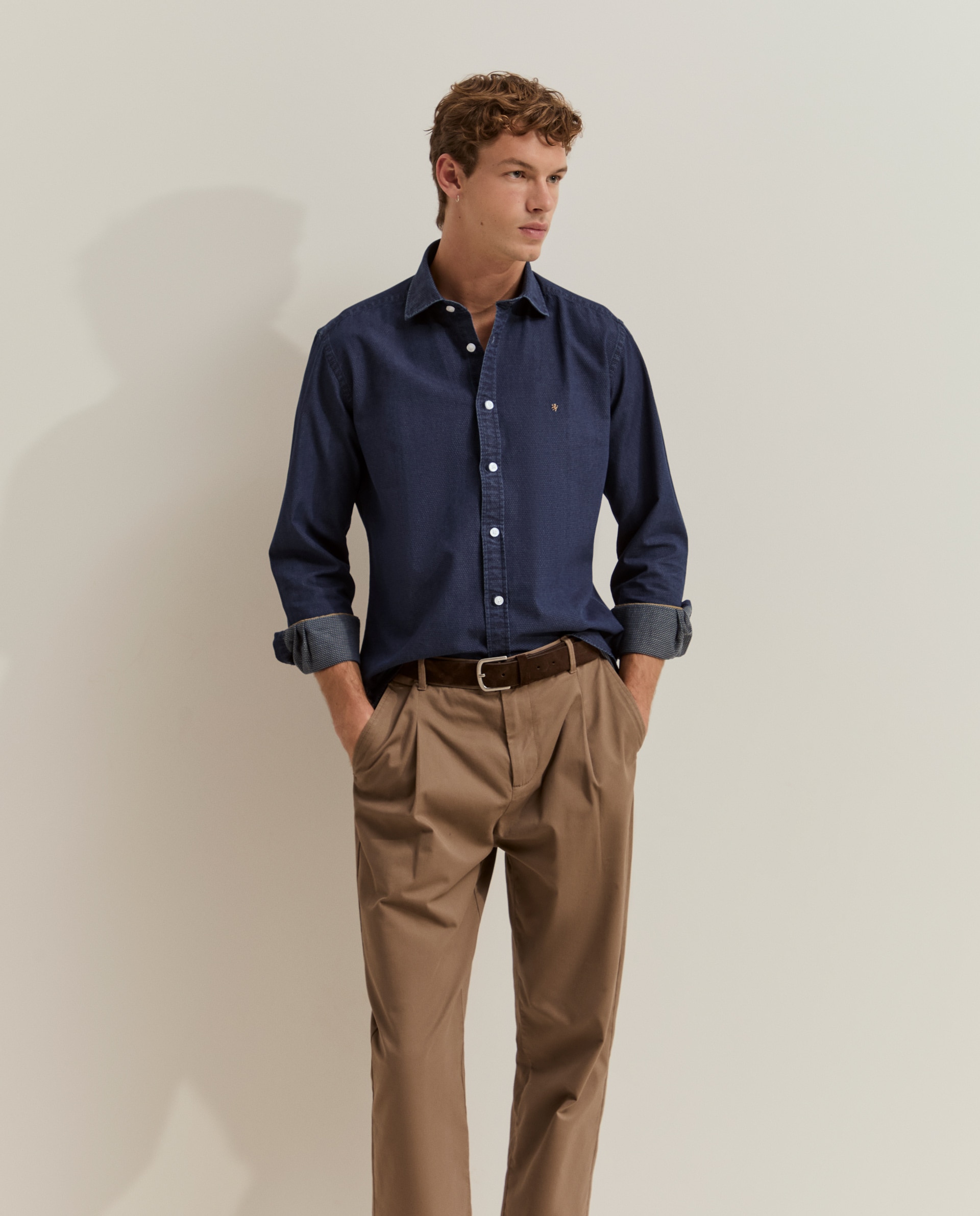 Camisa ajustada con textura - Lion of Porches - Azul Azul-4