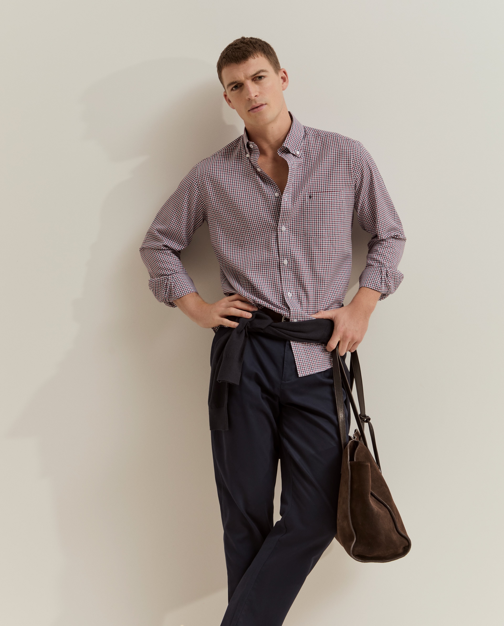 Camisa de hombre de algodón y liocel con estampado de cuadros - Lion of Porches - Burdeos Burdeos-2