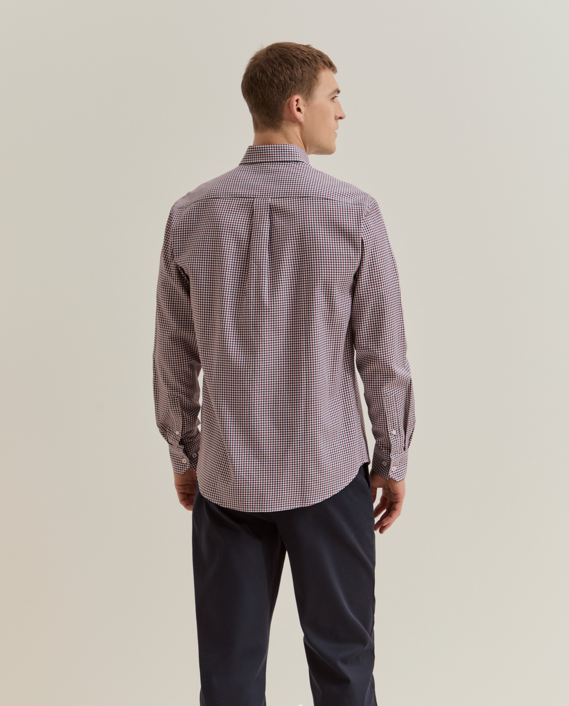 Camisa de hombre de algodón y liocel con estampado de cuadros - Lion of Porches - Burdeos Burdeos-3