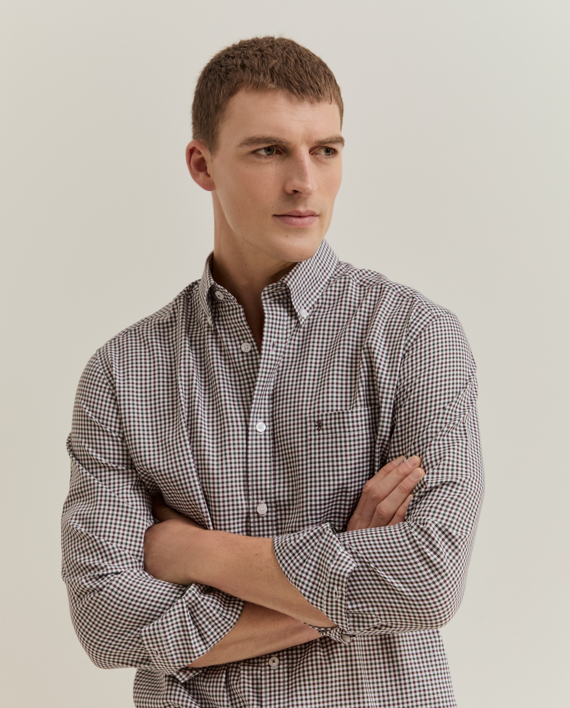 Camisa de hombre de algodón y liocel con estampado de cuadros - Lion of Porches - Verde Verde-2
