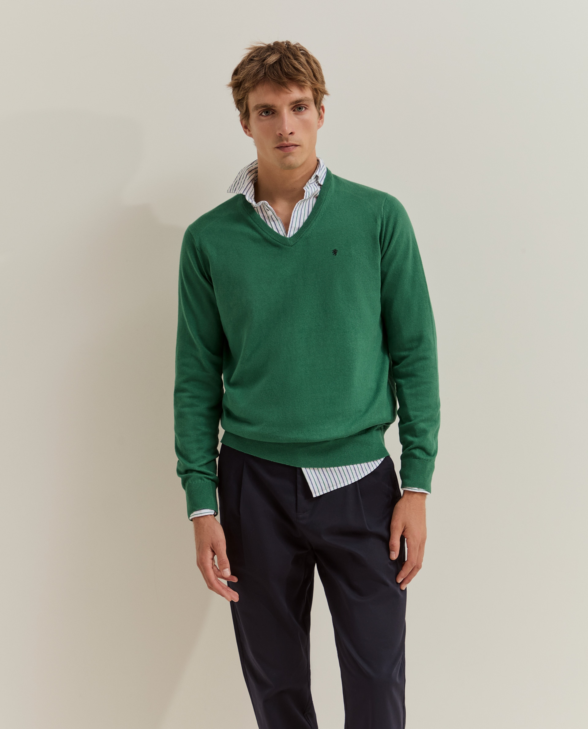 Jersey de hombre en algodón y cashmere - Lion of Porches - Verde Verde-2
