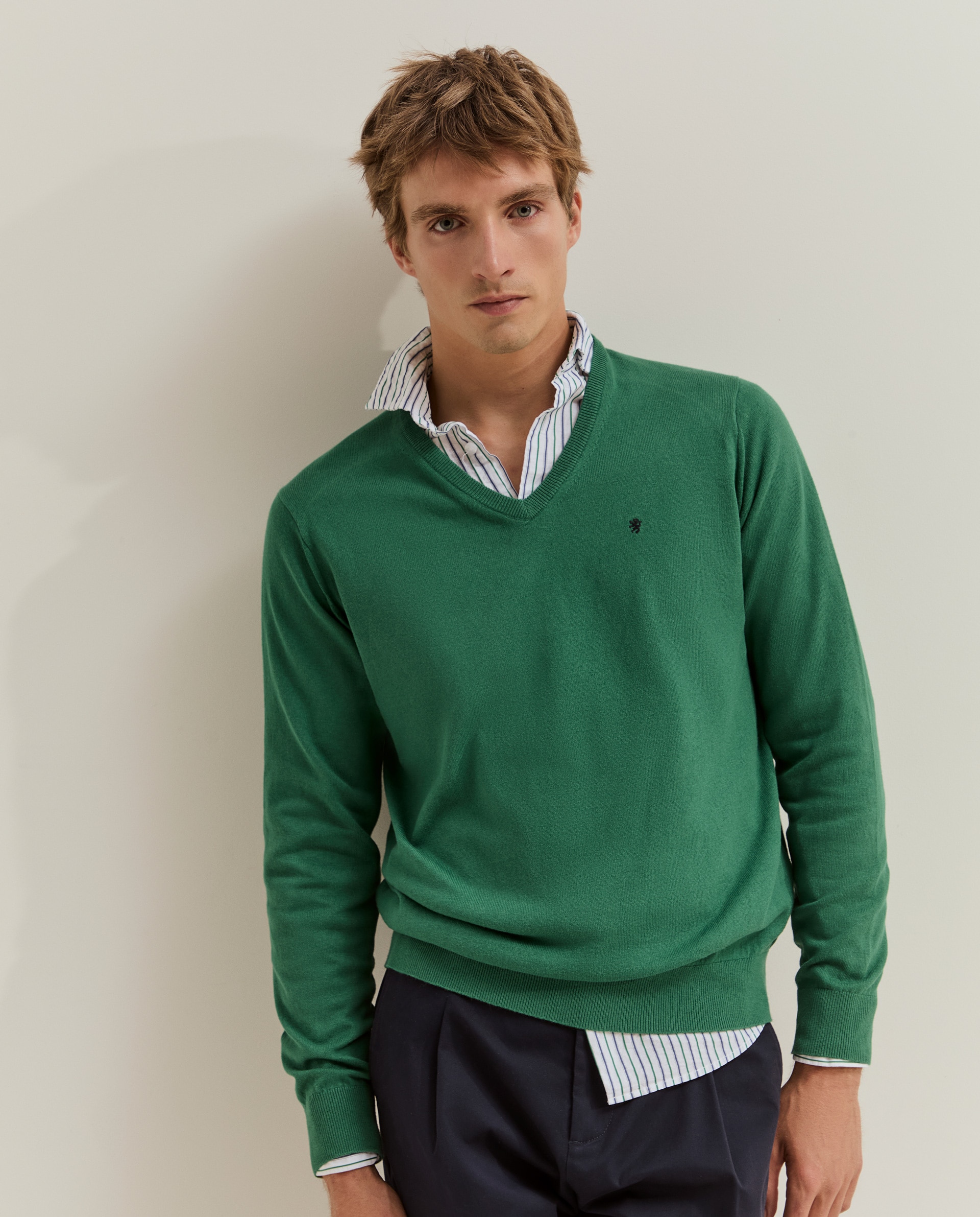 Jersey de hombre en algodón y cashmere - Lion of Porches - Verde Verde-4