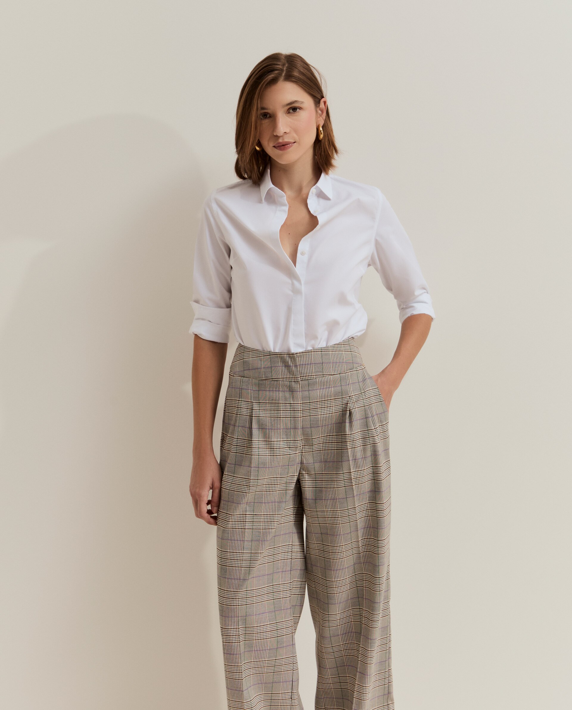 Pantalones ancho de mujer en cuadros - Lion of Porches - Gris Gris-2