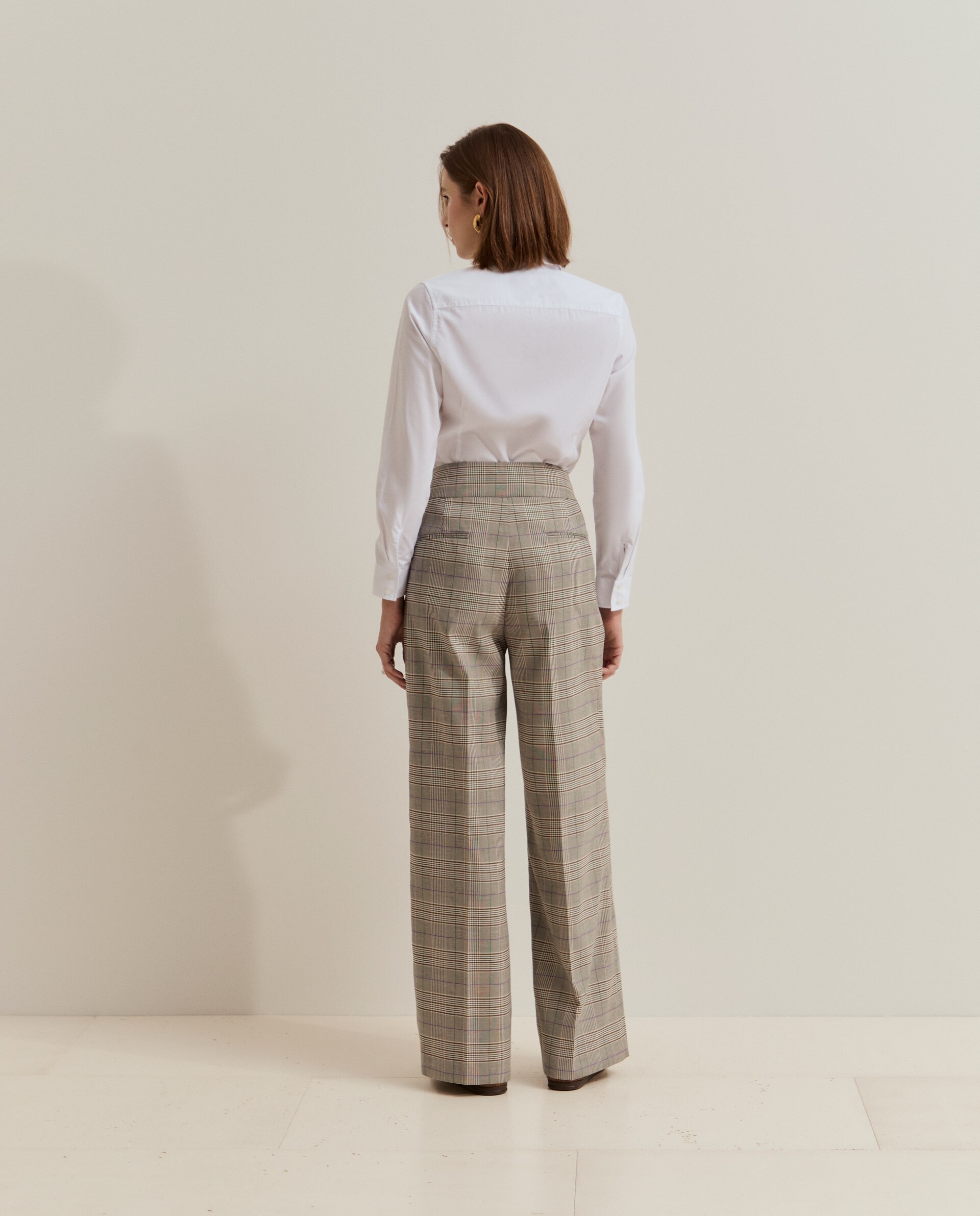 Pantalones ancho de mujer en cuadros - Lion of Porches - Gris Gris-3