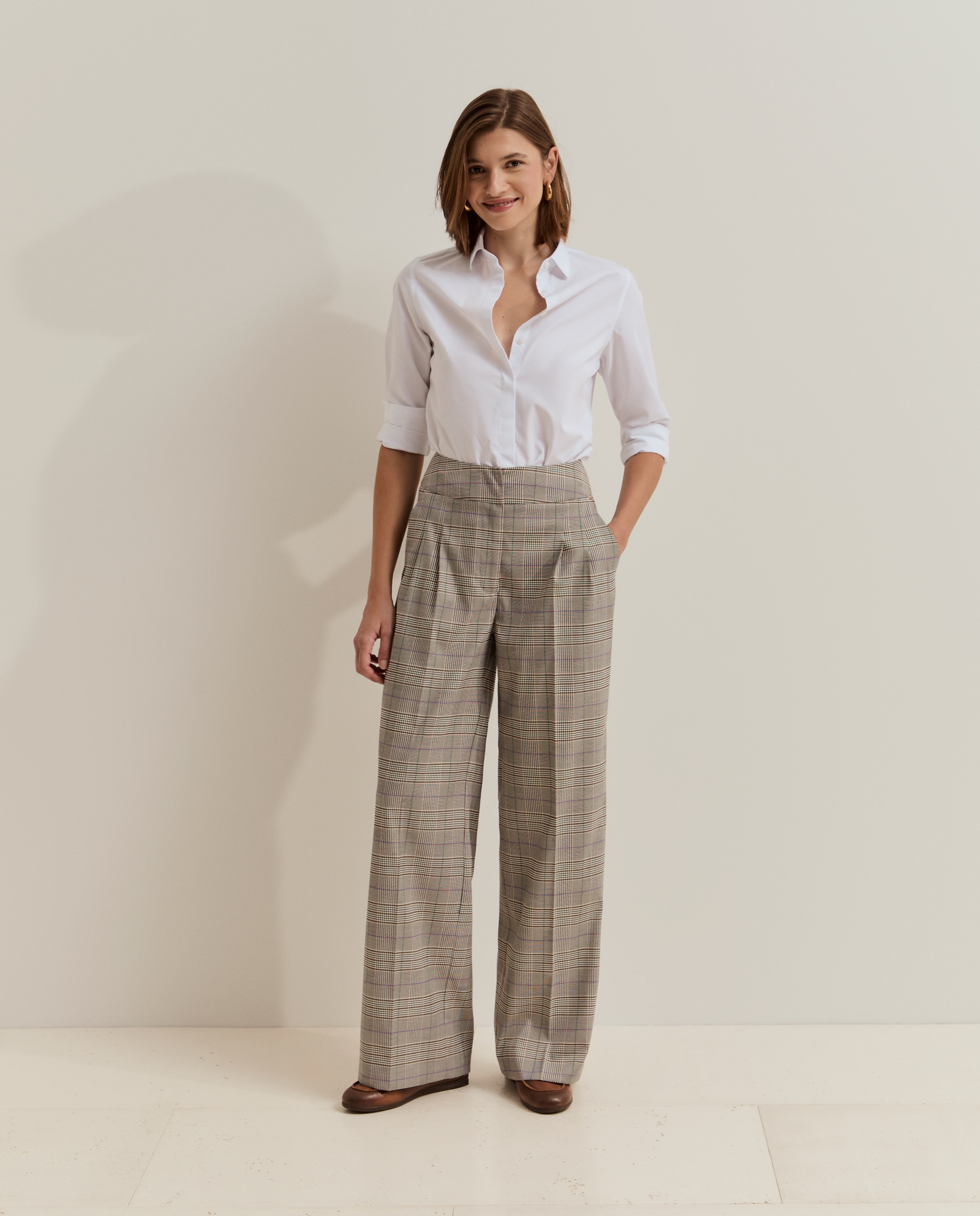 Pantalones ancho de mujer en cuadros - Lion of Porches - Gris Gris-4