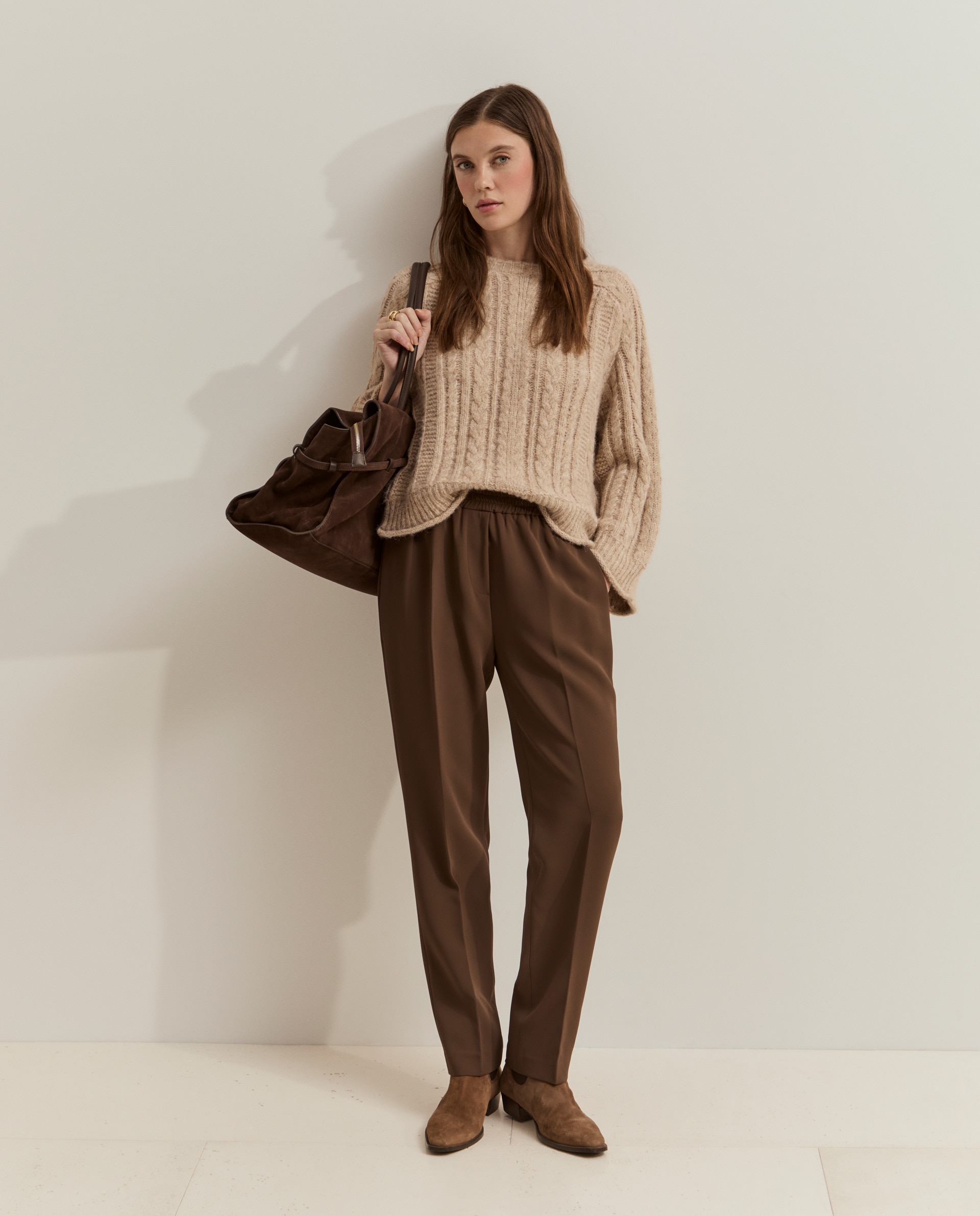 Imagen 0 de Pantalones de mujer con cintura elástica Marrón