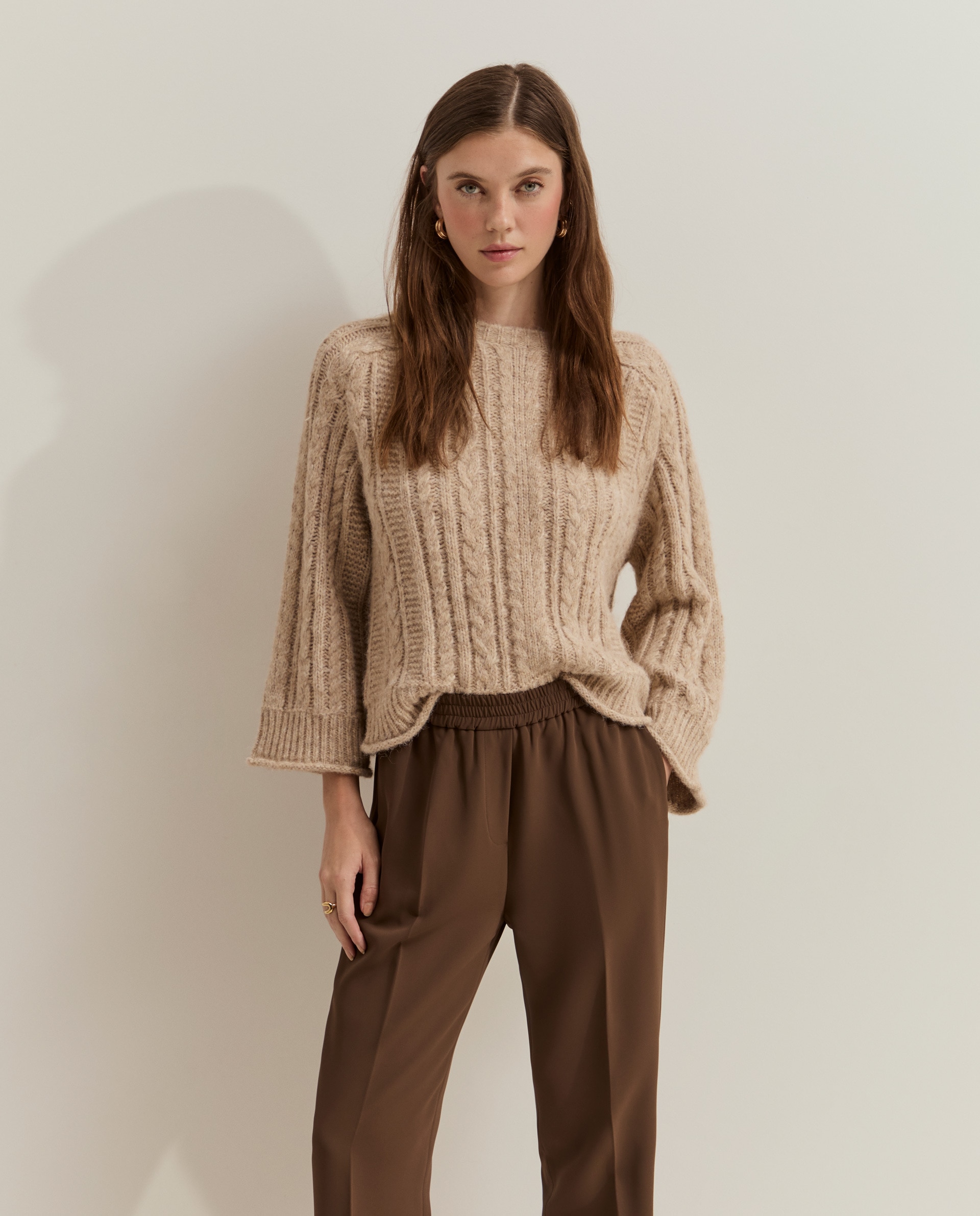 Pantalones de mujer con cintura elástica - Lion of Porches - Marrón Marrón-2
