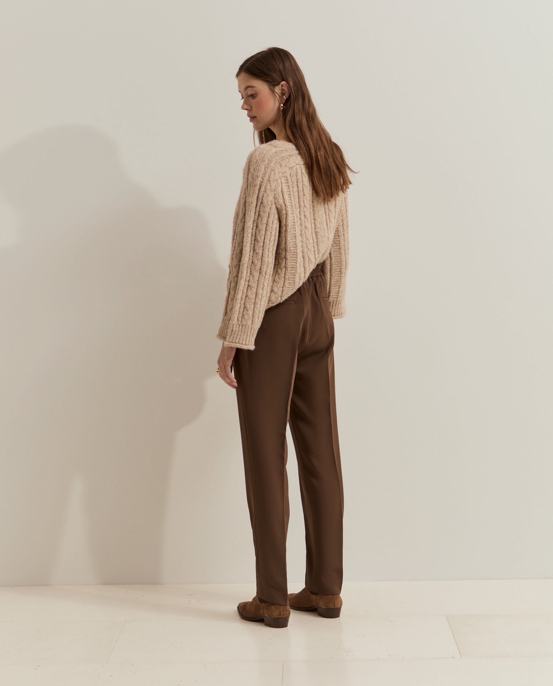 Pantalones de mujer con cintura elástica - Lion of Porches - Marrón Marrón-3