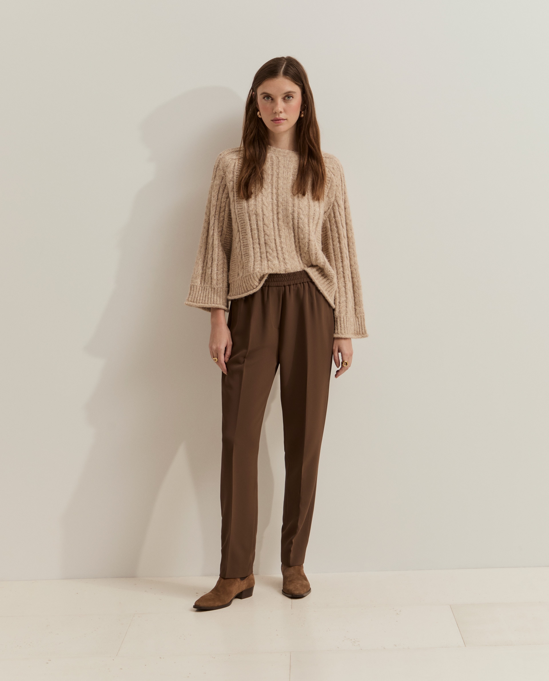 Pantalones de mujer con cintura elástica - Lion of Porches - Marrón Marrón-4