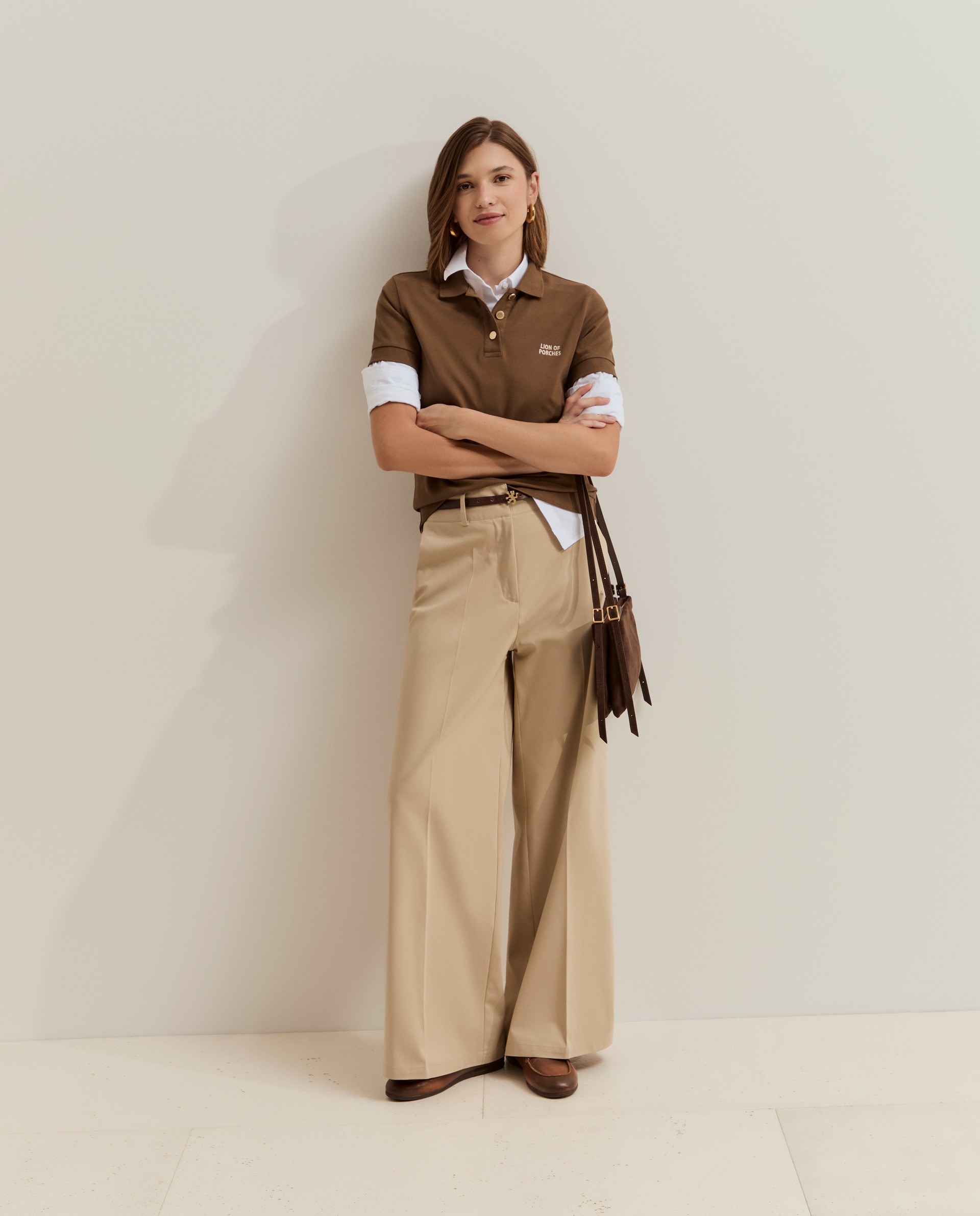 Pantalones ancho de mujer en tejido técnico - Lion of Porches - Beige Beige-2