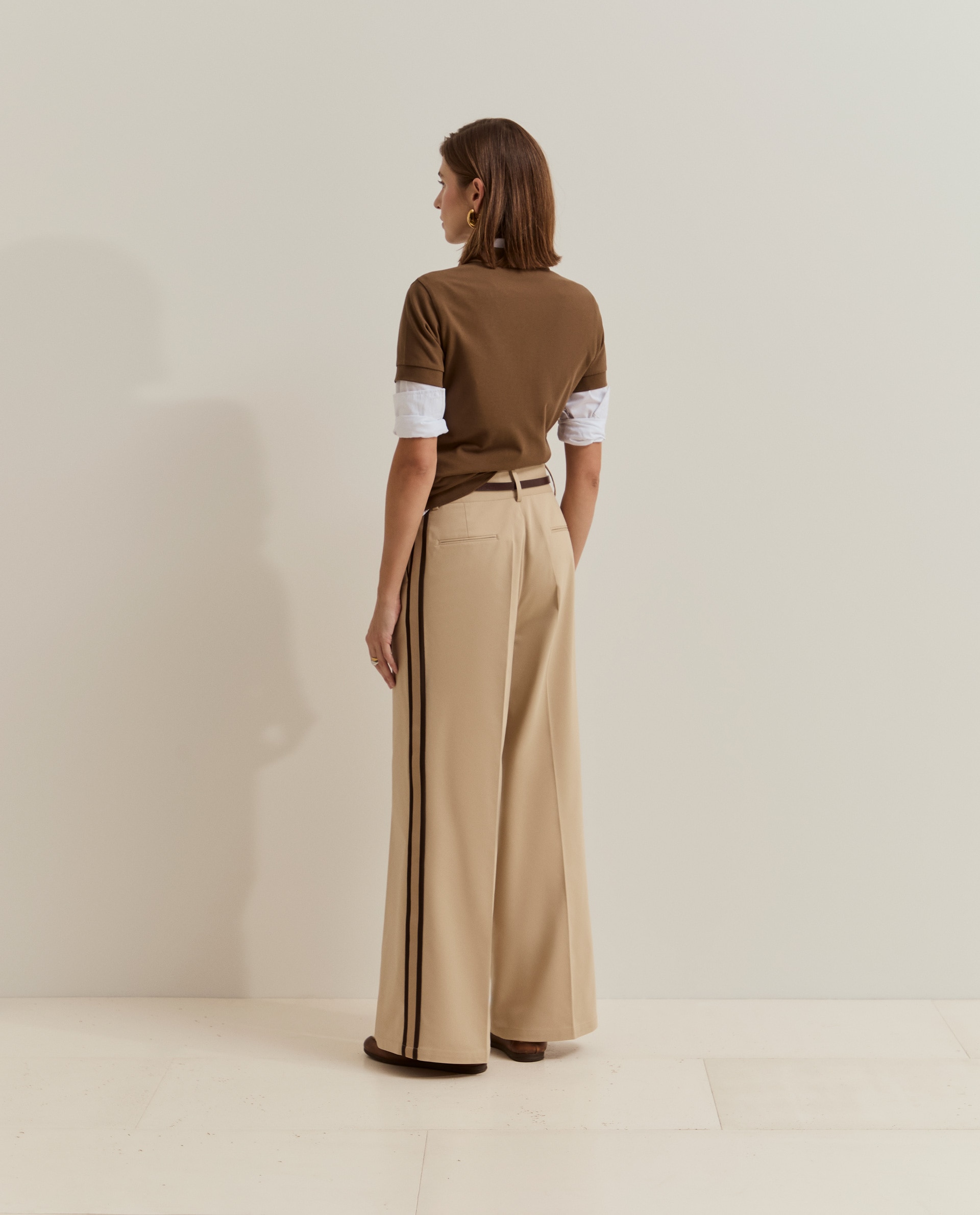 Pantalones ancho de mujer en tejido técnico - Lion of Porches - Beige Beige-3